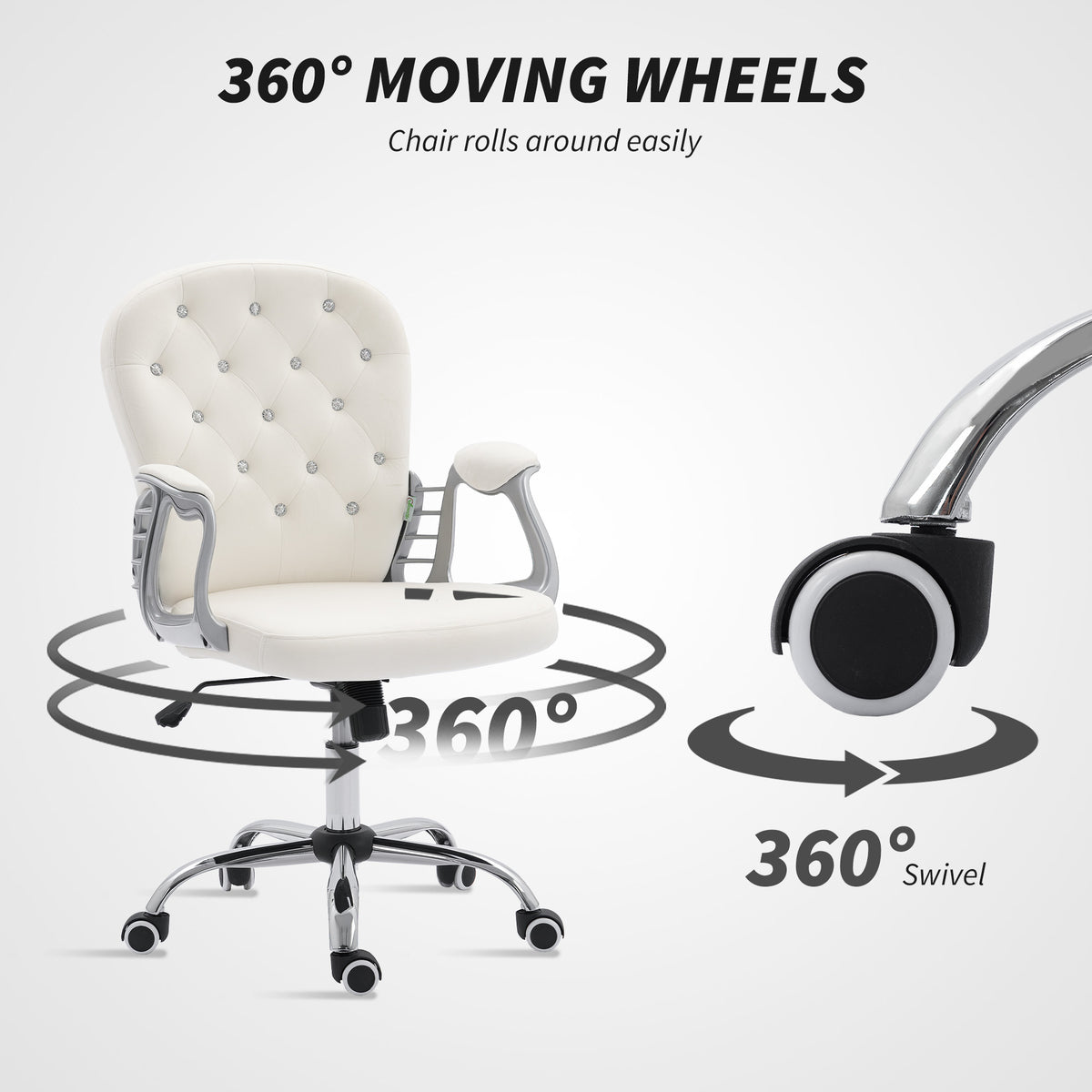 Velvet Tufted Office Chair - Cream White Adjustable Height-Office Products > Office Furniture > Office Chairs > Task Chairs-DECOROLALA