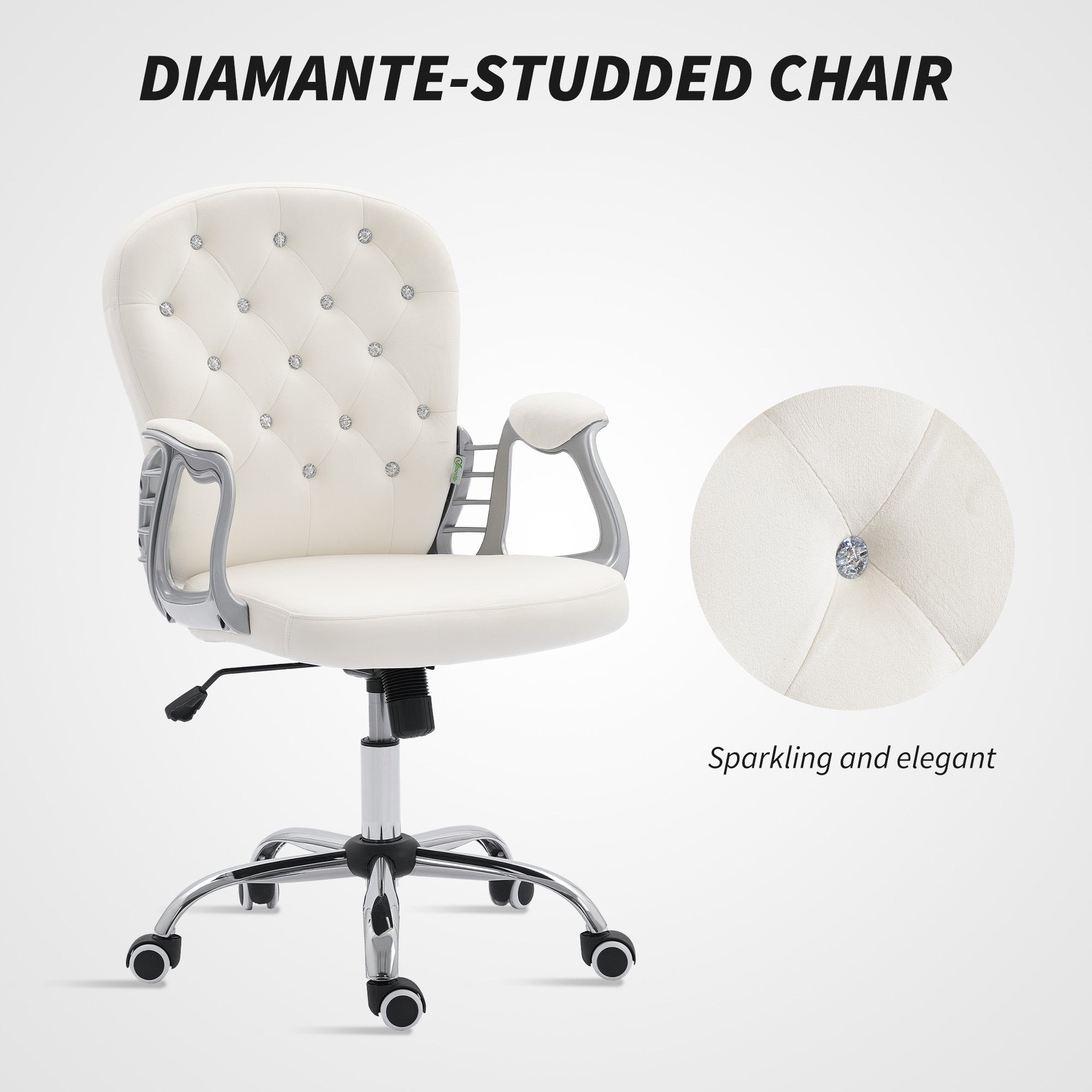 Velvet Tufted Office Chair - Cream White Adjustable Height-Office Products > Office Furniture > Office Chairs > Task Chairs-DECOROLALA