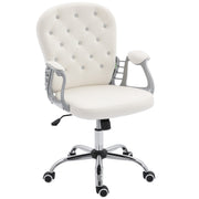 Velvet Tufted Office Chair - Cream White Adjustable Height-Office Products > Office Furniture > Office Chairs > Task Chairs-DECOROLALA