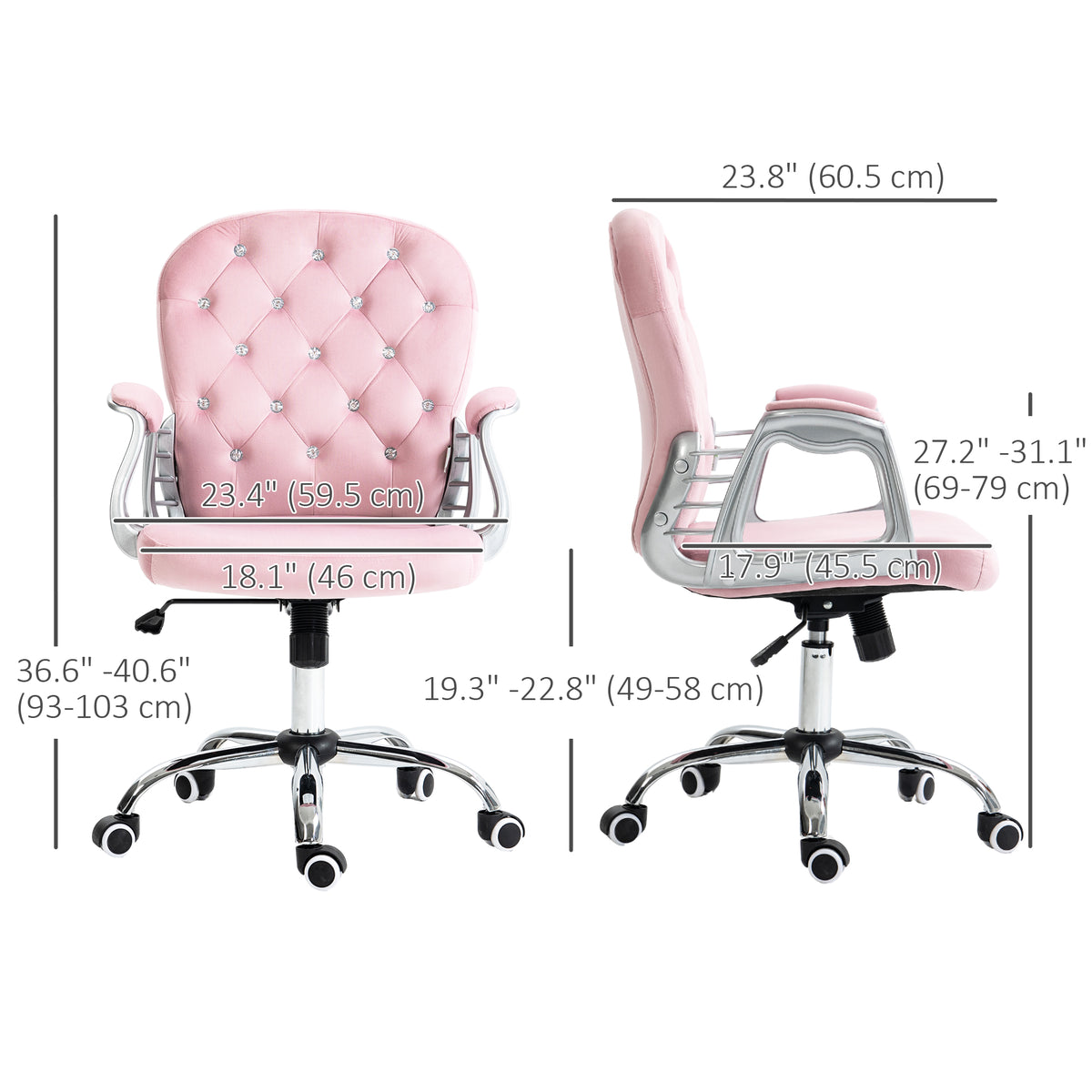 Velvet Tufted Office Chair - Pink Crystal Task Chair-Office Products > Office Furniture > Office Chairs > Task Chairs-DECOROLALA