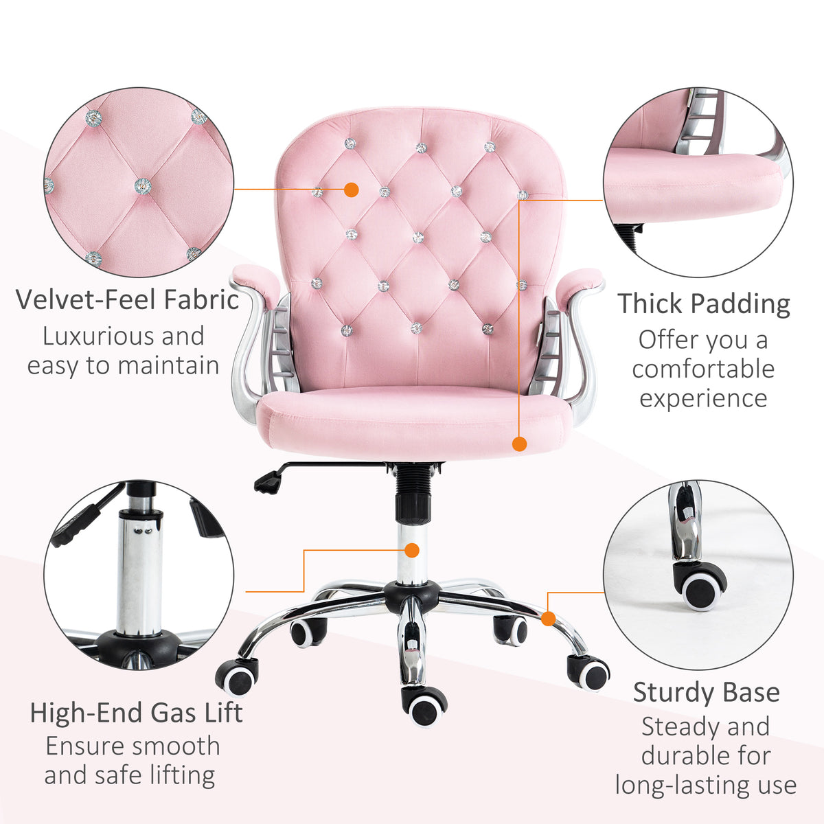 Velvet Tufted Office Chair - Pink Crystal Task Chair-Office Products > Office Furniture > Office Chairs > Task Chairs-DECOROLALA