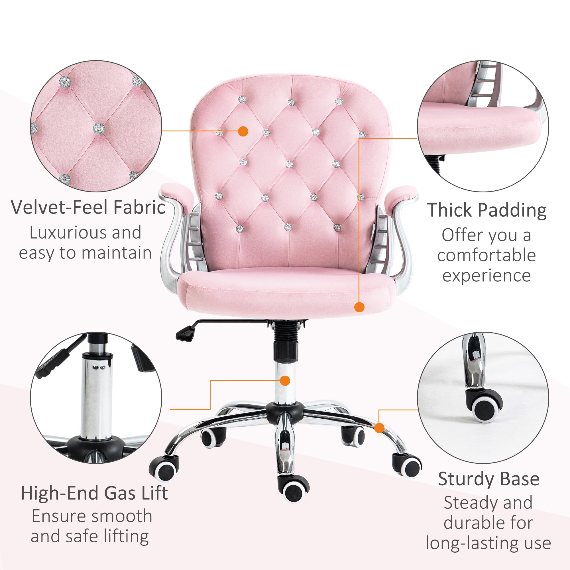 Velvet Tufted Office Chair - Pink Crystal Task Chair-Office Products > Office Furniture > Office Chairs > Task Chairs-DECOROLALA