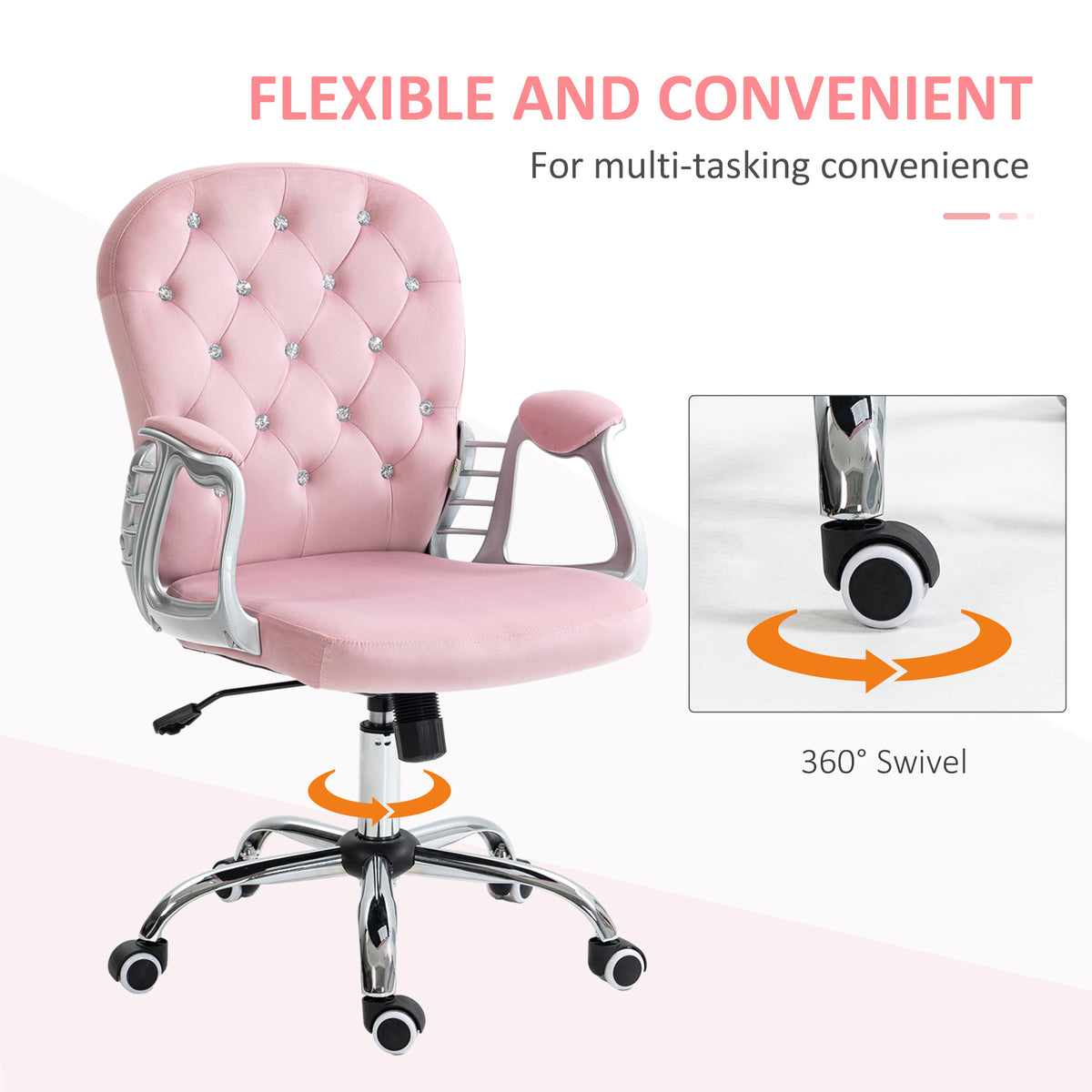 Velvet Tufted Office Chair - Pink Crystal Task Chair-Office Products > Office Furniture > Office Chairs > Task Chairs-DECOROLALA