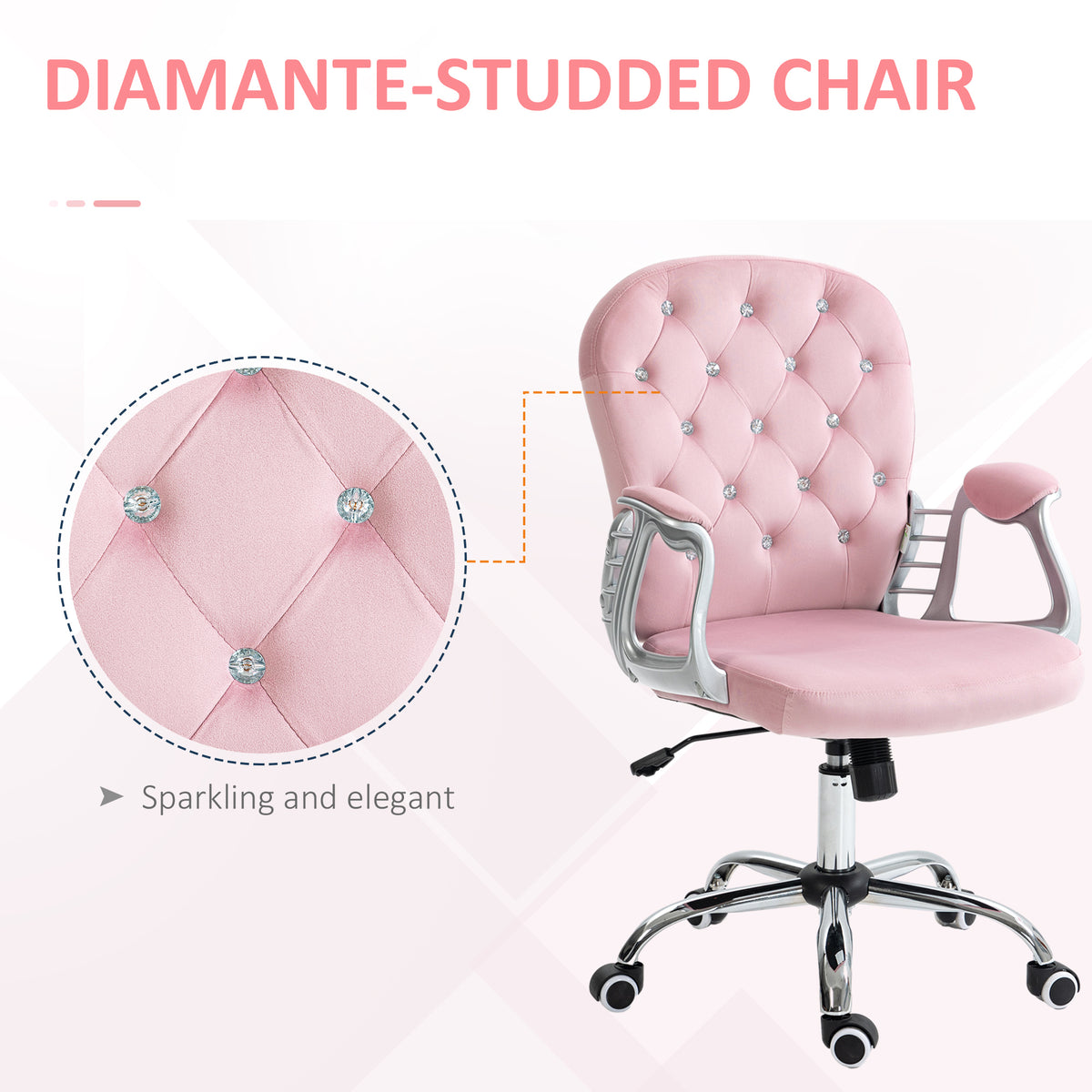 Velvet Tufted Office Chair - Pink Crystal Task Chair-Office Products > Office Furniture > Office Chairs > Task Chairs-DECOROLALA