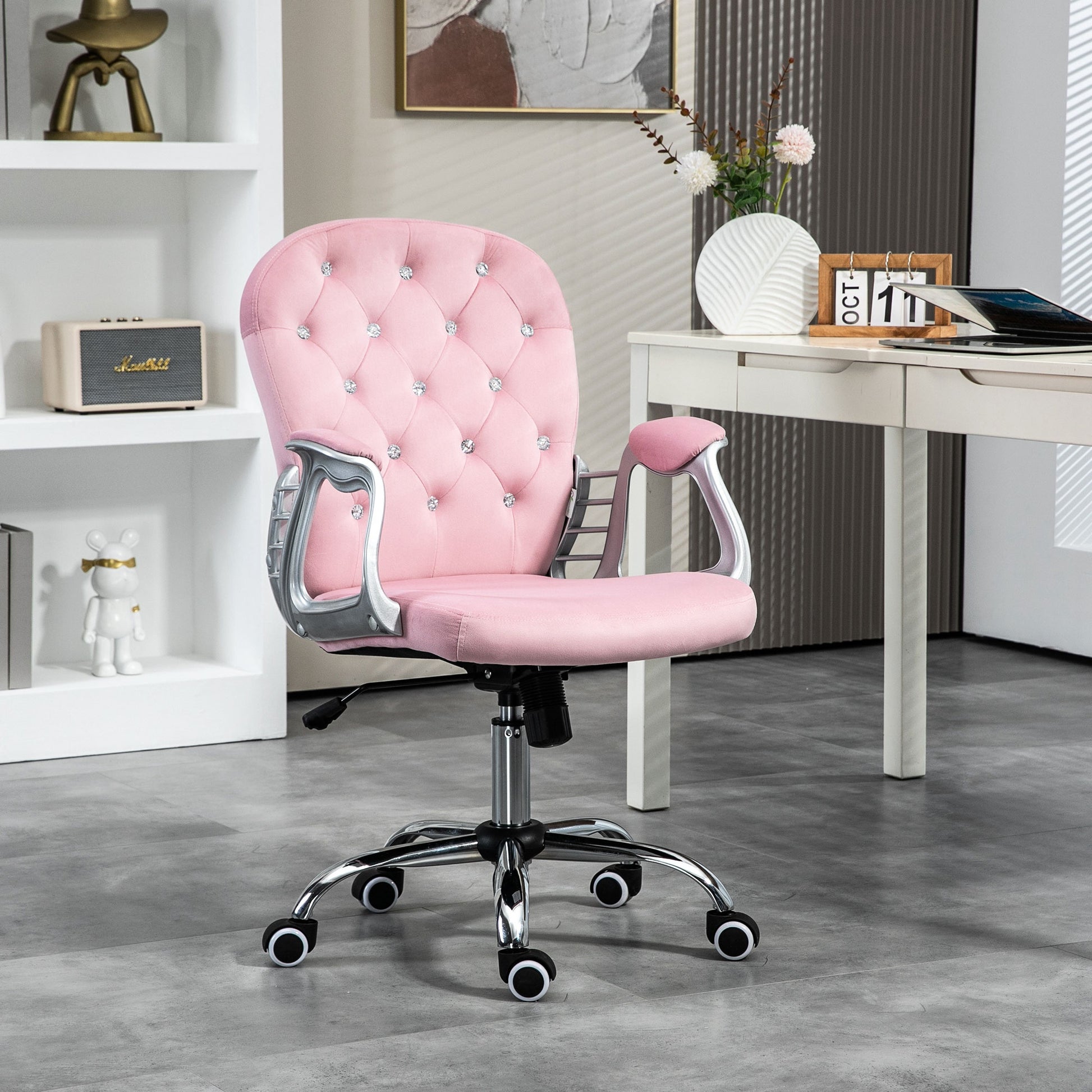 Velvet Tufted Office Chair - Pink Crystal Task Chair-Office Products > Office Furniture > Office Chairs > Task Chairs-DECOROLALA
