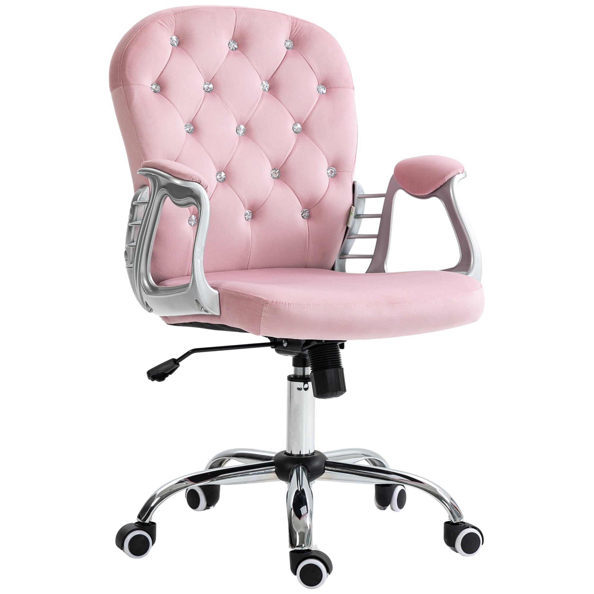 Velvet Tufted Office Chair - Pink Crystal Task Chair-Office Products > Office Furniture > Office Chairs > Task Chairs-DECOROLALA