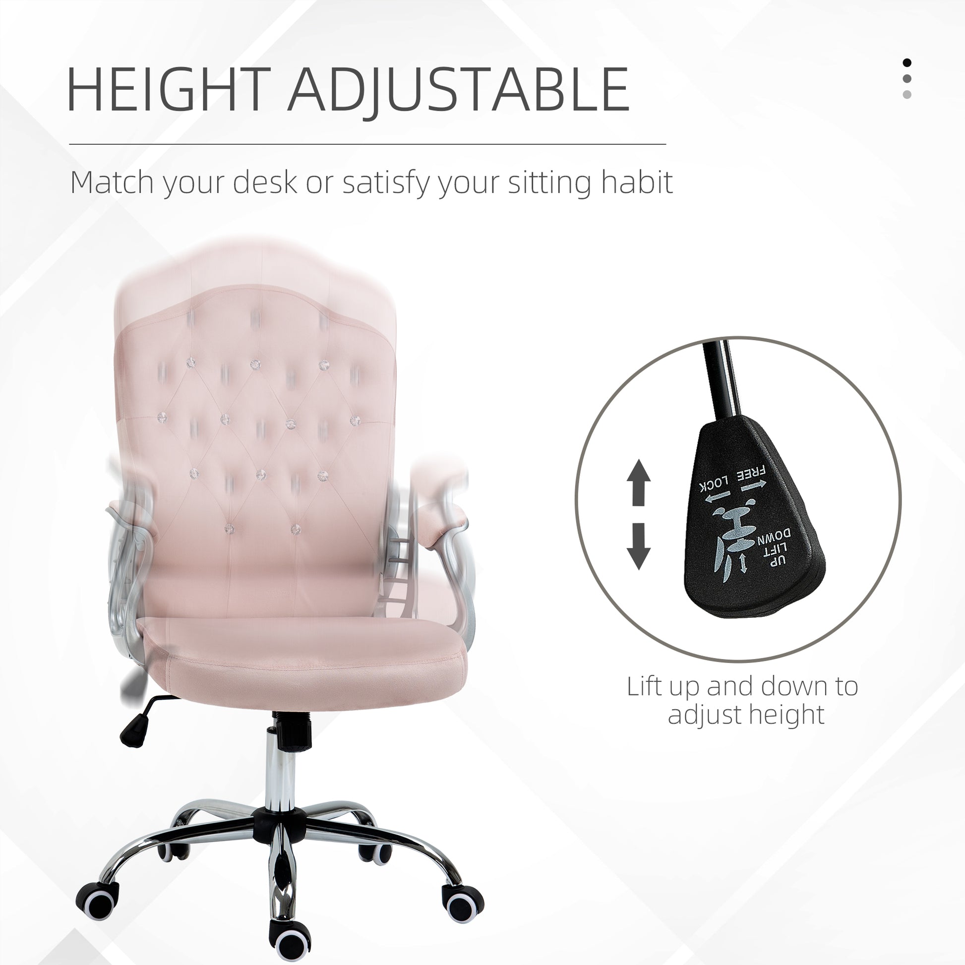 Velvet Tufted Office Chair - Pink Swivel Desk Chair-Office Products > Office Furniture > Office Chairs > Task Chairs-DECOROLALA