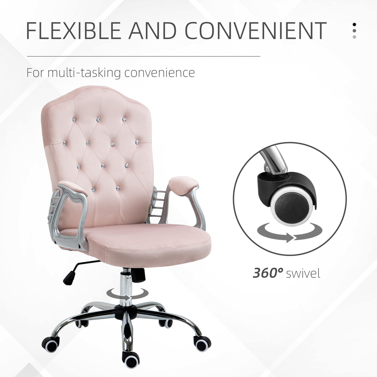 Velvet Tufted Office Chair - Pink Swivel Desk Chair-Office Products > Office Furniture > Office Chairs > Task Chairs-DECOROLALA