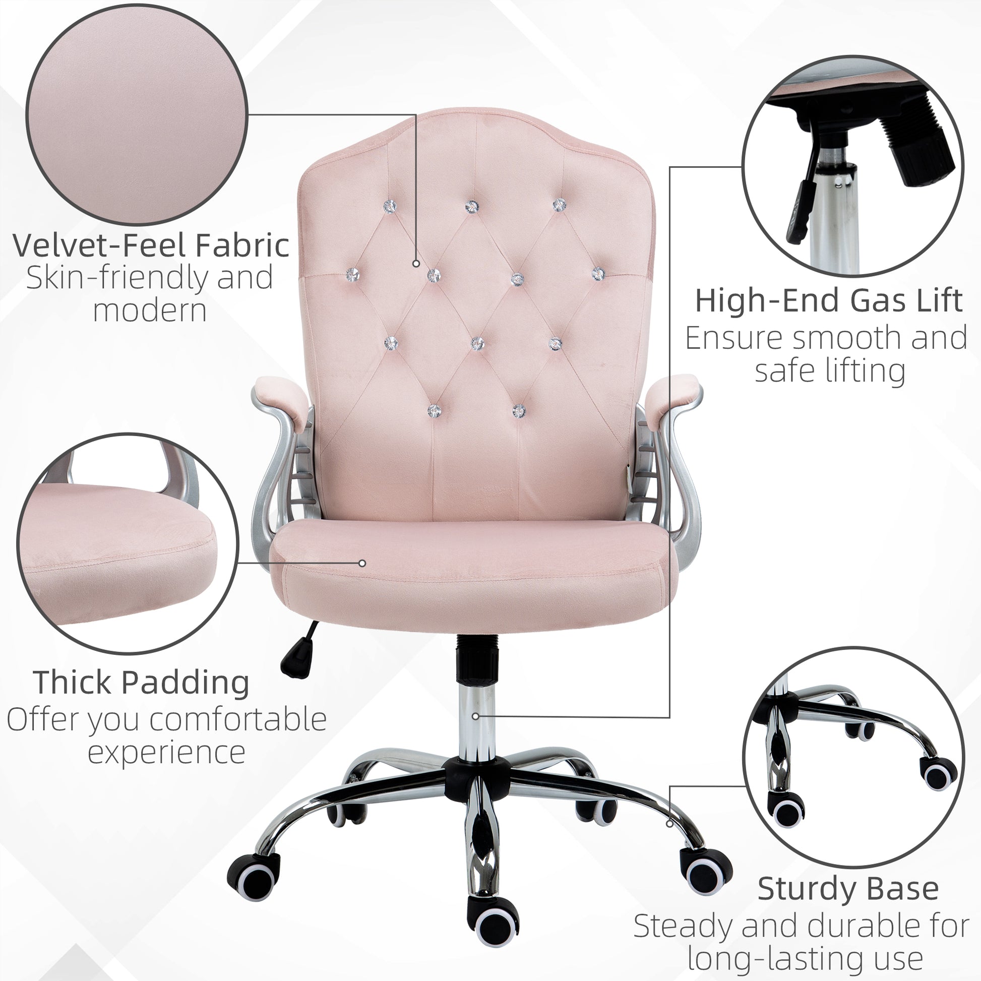 Velvet Tufted Office Chair - Pink Swivel Desk Chair-Office Products > Office Furniture > Office Chairs > Task Chairs-DECOROLALA