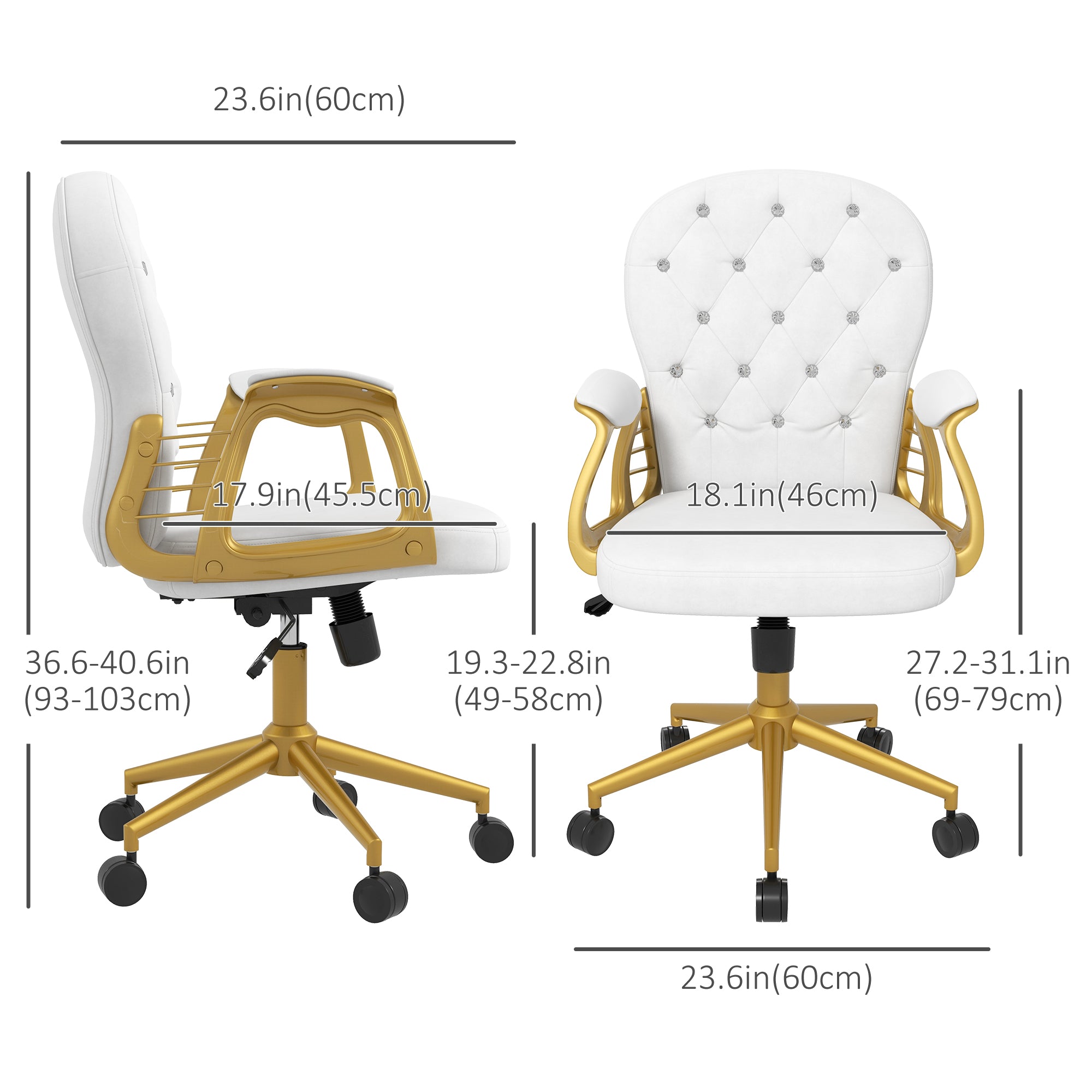 Velvet Tufted Office Desk Chair - Cream White & Gold-Office Products > Office Furniture > Office Chairs > Task Chairs-DECOROLALA