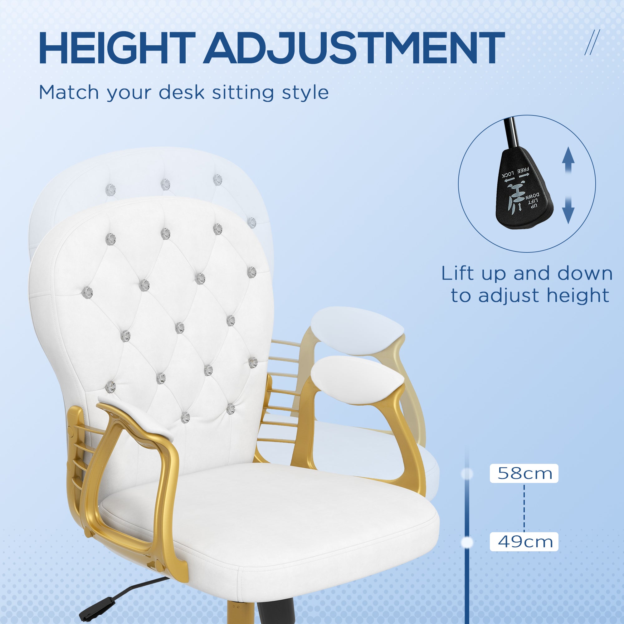 Velvet Tufted Office Desk Chair - Cream White & Gold-Office Products > Office Furniture > Office Chairs > Task Chairs-DECOROLALA