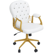 Velvet Tufted Office Desk Chair - Cream White & Gold-Office Products > Office Furniture > Office Chairs > Task Chairs-DECOROLALA