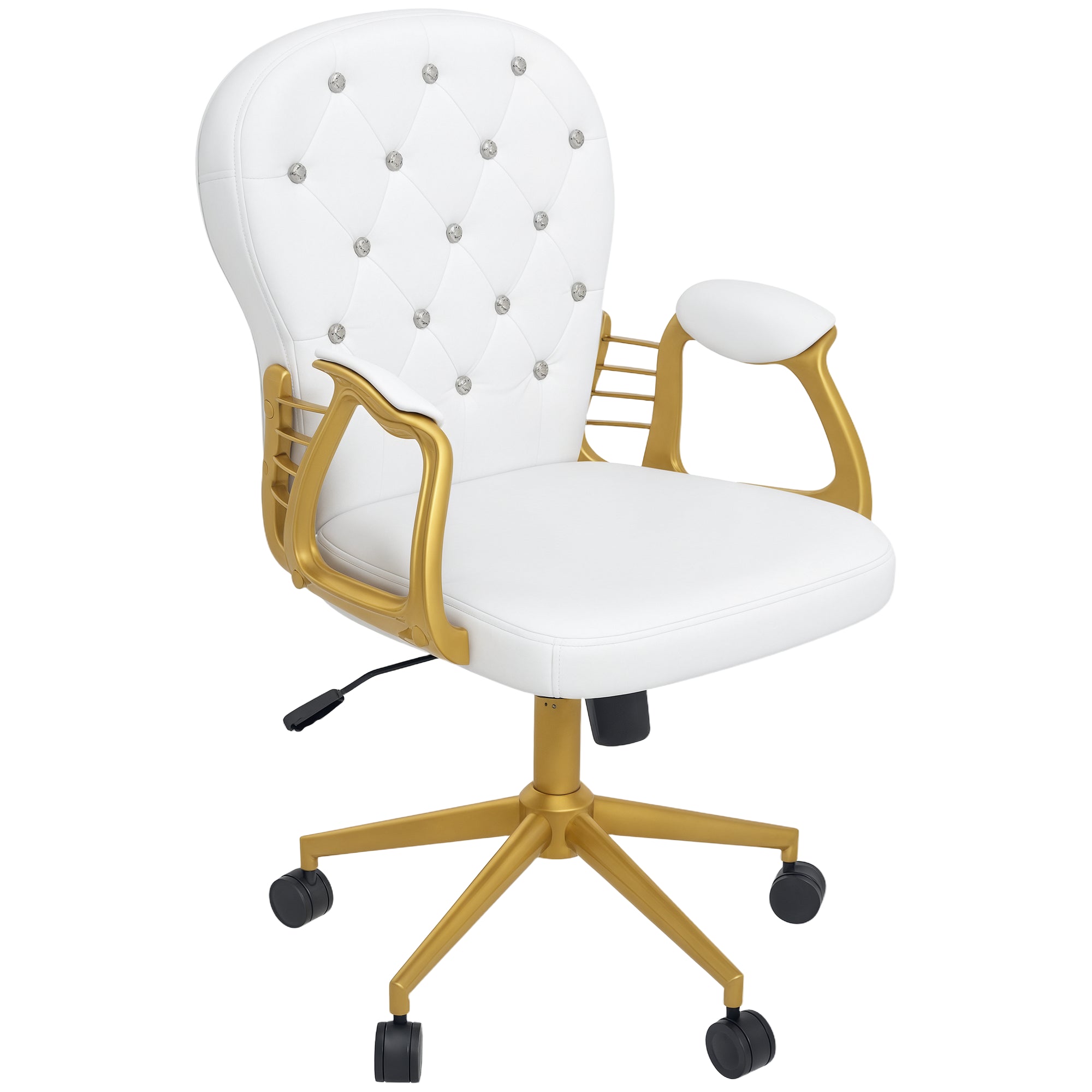 Velvet Tufted Office Desk Chair - Cream White & Gold-Office Products > Office Furniture > Office Chairs > Task Chairs-DECOROLALA