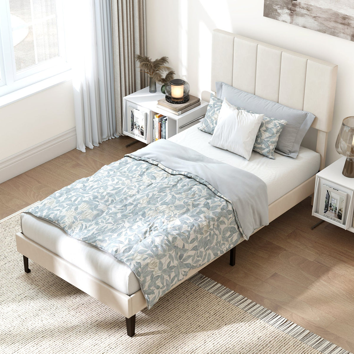 Velvet Upholstered Platform Bed Frame-Simple Bed Frame-DECOROLALA