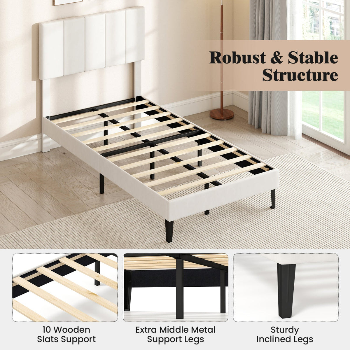 Velvet Upholstered Platform Bed Frame-Simple Bed Frame-DECOROLALA