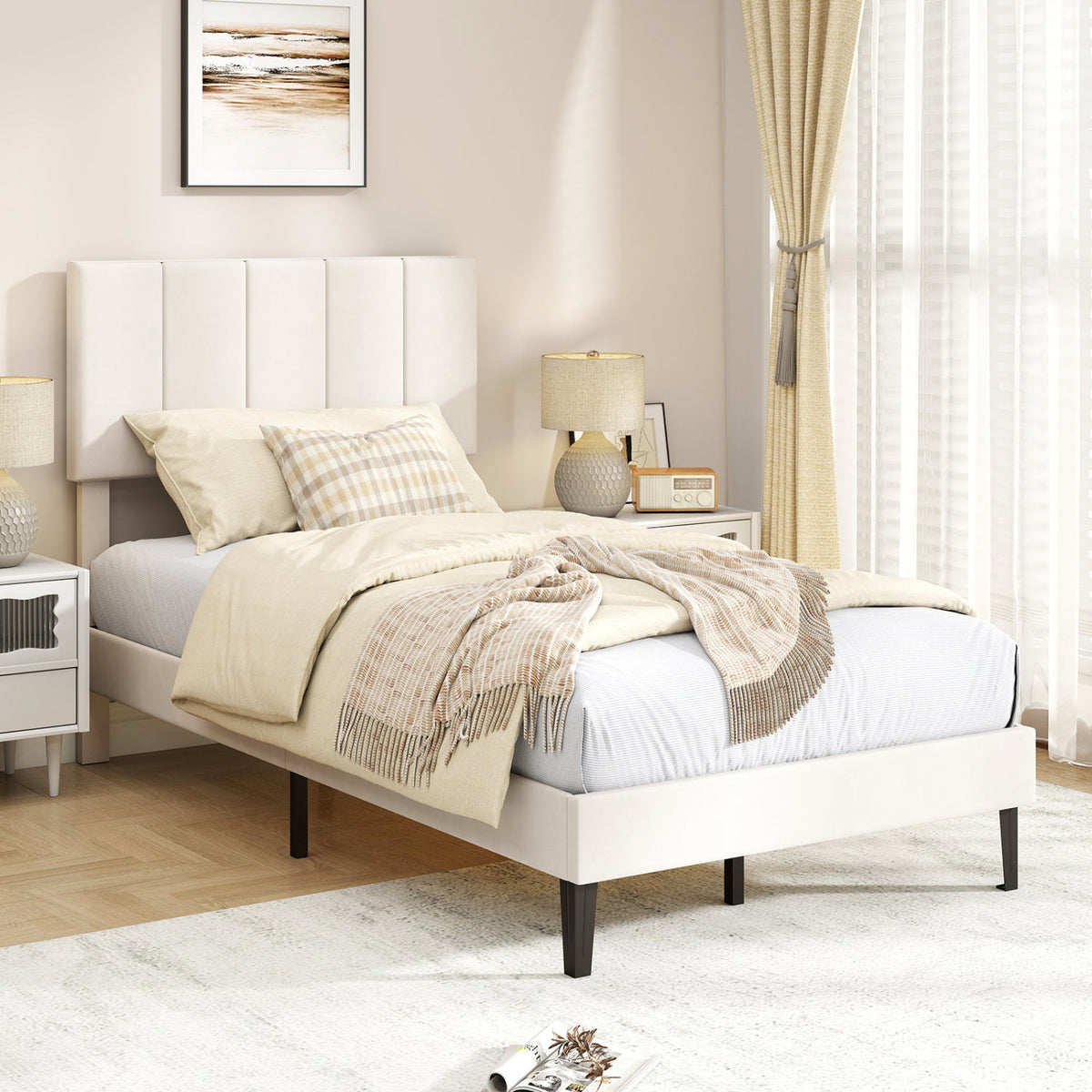 Velvet Upholstered Platform Bed Frame-Simple Bed Frame-DECOROLALA