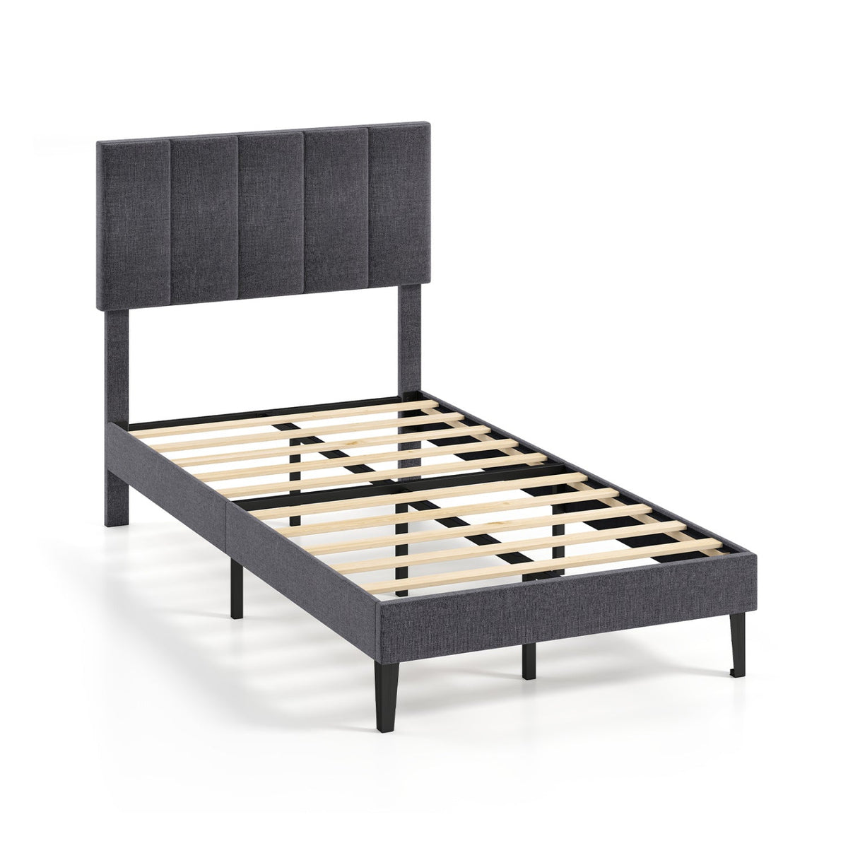 Velvet Upholstered Platform Bed with Height Adjustable Vertical Channel Headboard-Beds & Bed Frames-DECOROLALA