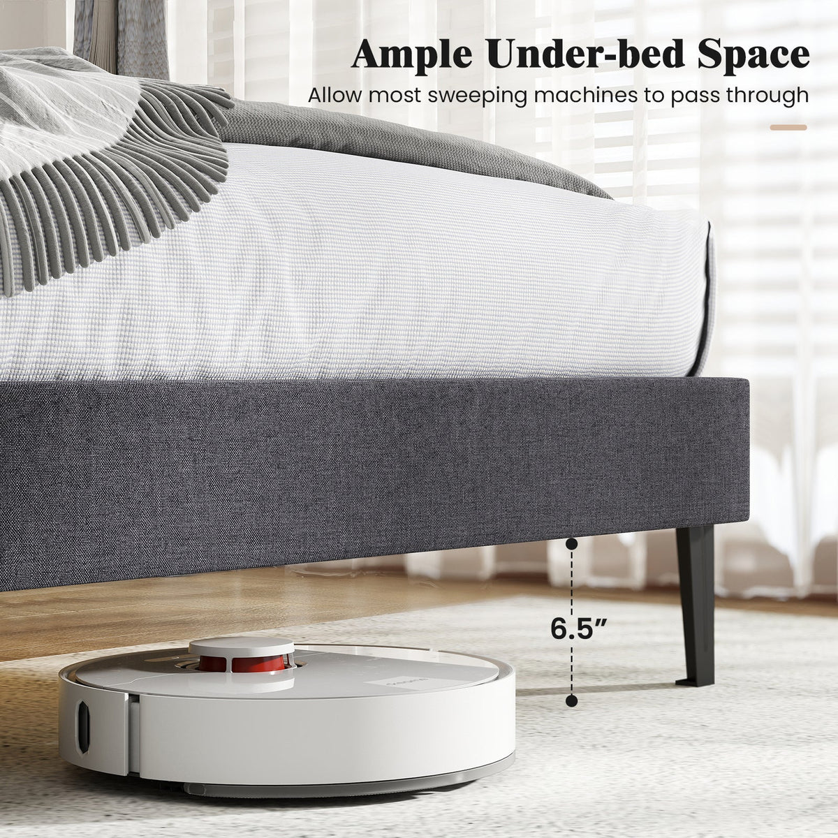 Velvet Upholstered Platform Bed with Height Adjustable Vertical Channel Headboard-Beds & Bed Frames-DECOROLALA