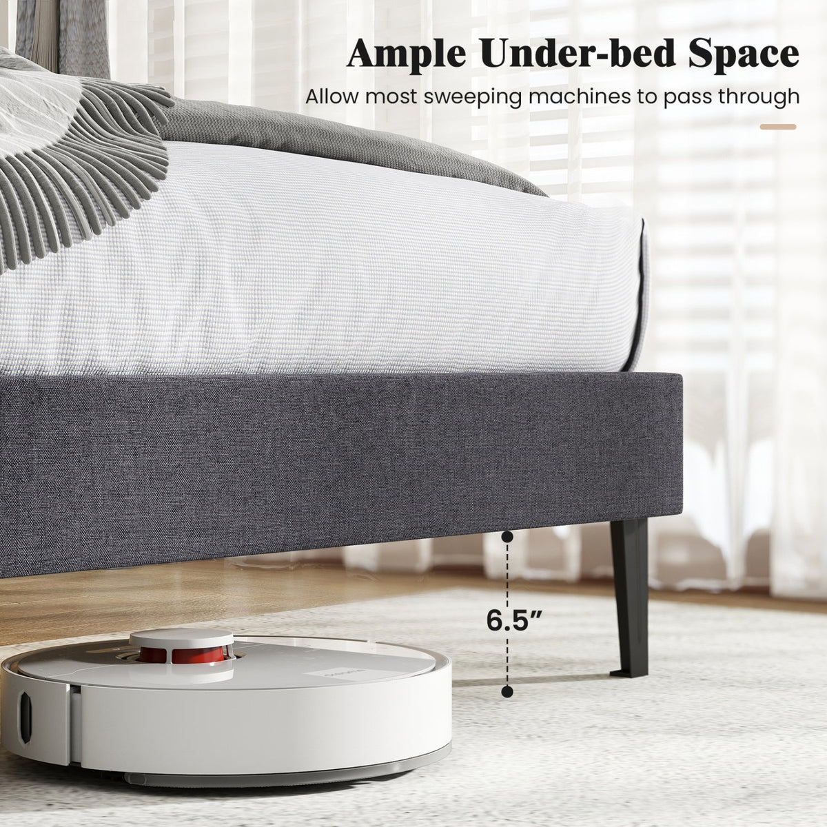 Velvet Upholstered Platform Bed with Height Adjustable Vertical Channel Headboard-Beds & Bed Frames-DECOROLALA