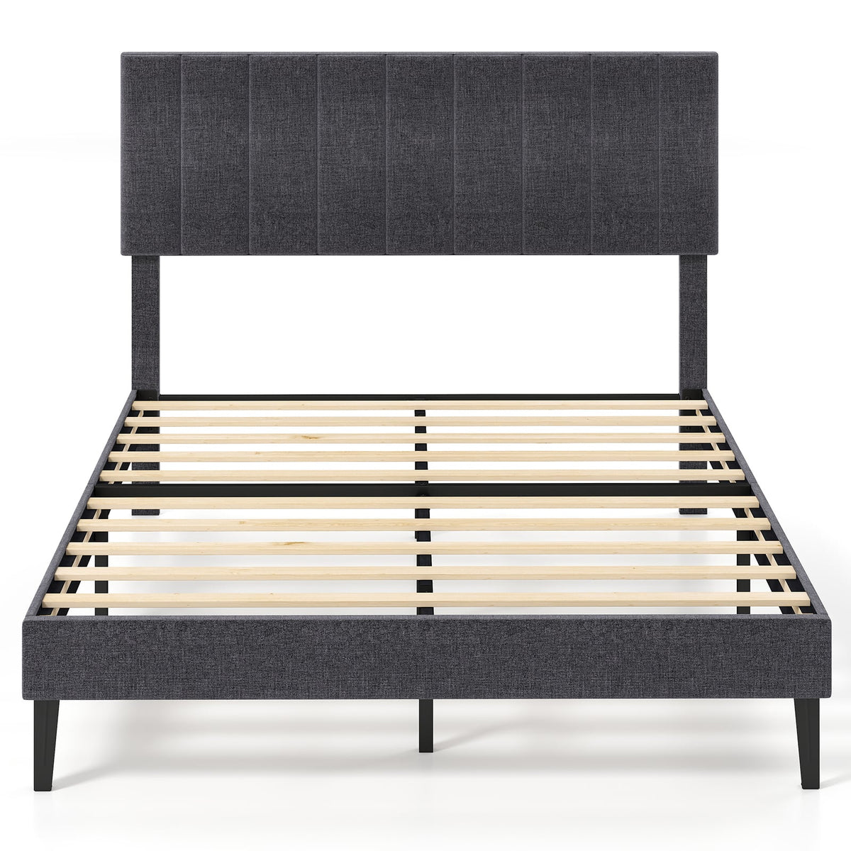 Velvet Upholstered Platform Bed with Height Adjustable Vertical Channel Headboard-Full Size-Beds & Bed Frames-DECOROLALA