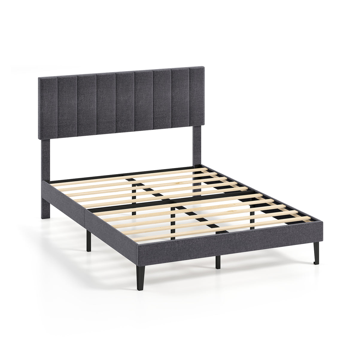 Velvet Upholstered Platform Bed with Height Adjustable Vertical Channel Headboard-Full Size-Beds & Bed Frames-DECOROLALA