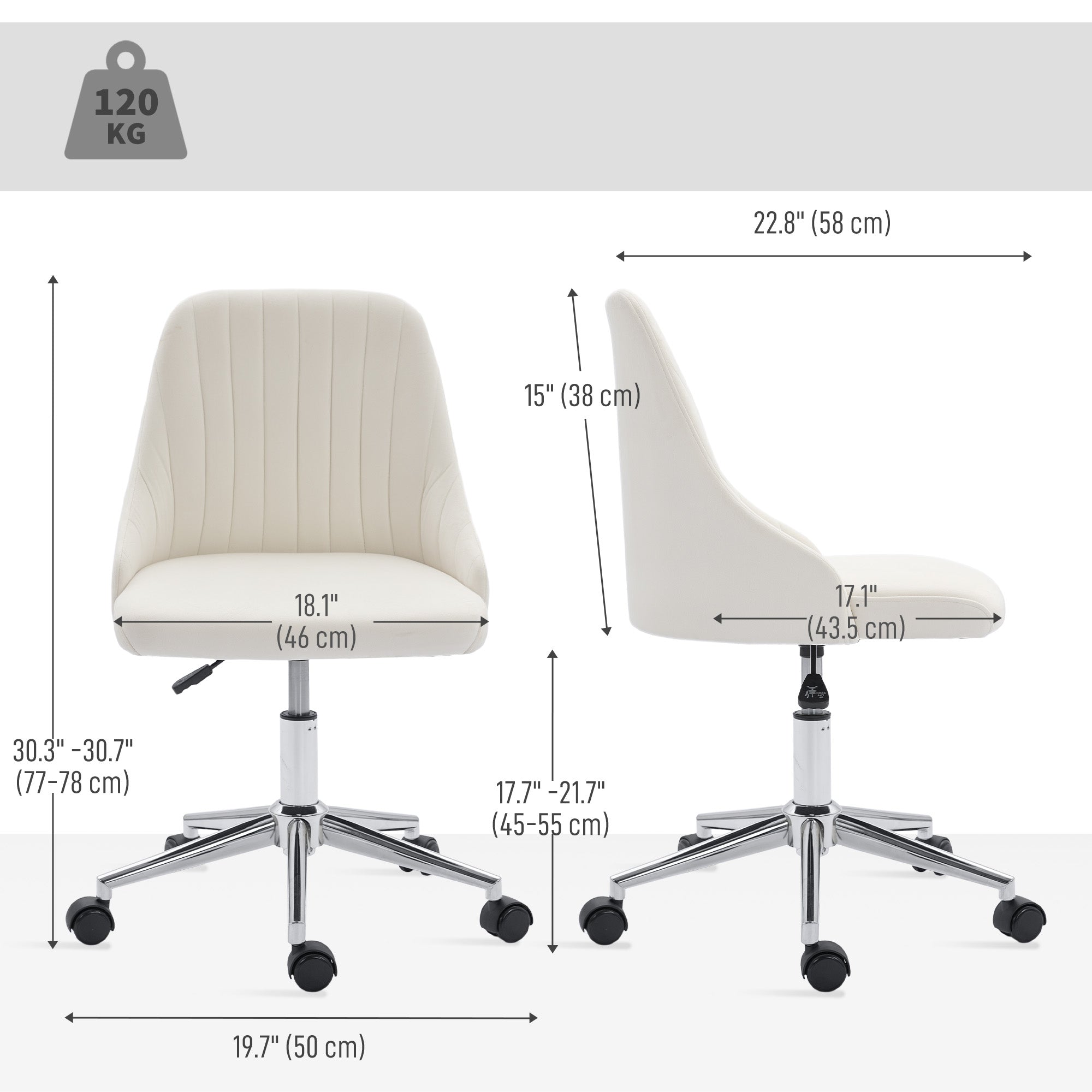 Velvet Vanity Chair - Adjustable Swivel Cream White-Office Products > Office Furniture > Office Chairs > Task Chairs-DECOROLALA