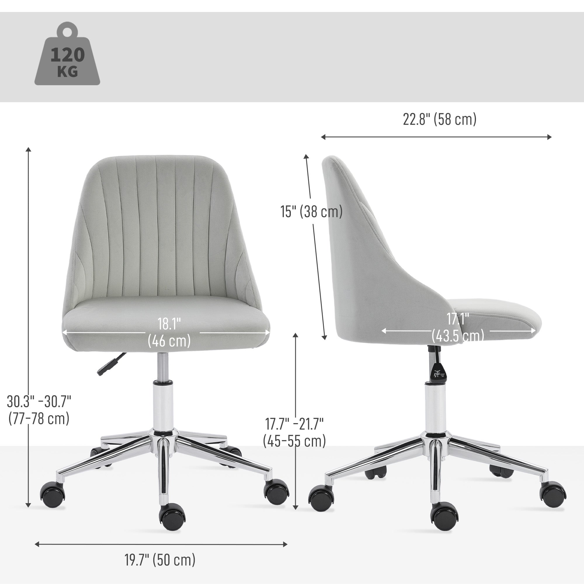 Velvet Vanity Chair - Grey Scallop Swivel Office Chair-Office Products > Office Furniture > Office Chairs > Task Chairs-DECOROLALA