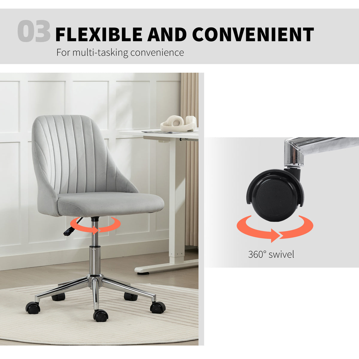Velvet Vanity Chair - Grey Scallop Swivel Office Chair-Office Products > Office Furniture > Office Chairs > Task Chairs-DECOROLALA