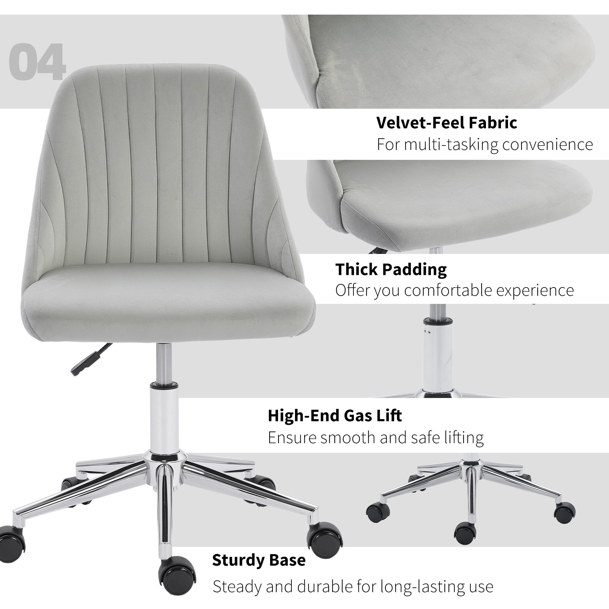 Velvet Vanity Chair - Grey Scallop Swivel Office Chair-Office Products > Office Furniture > Office Chairs > Task Chairs-DECOROLALA