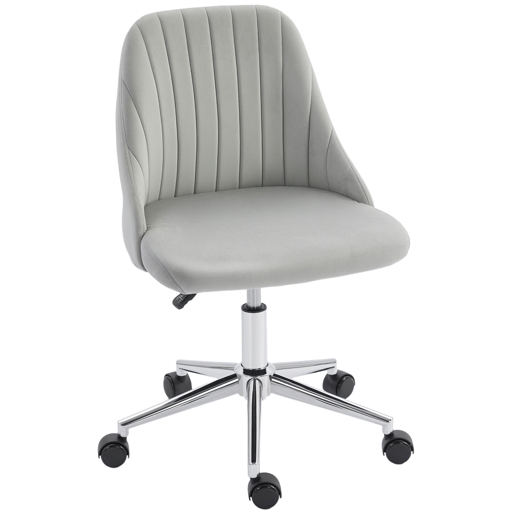 Velvet Vanity Chair - Grey Scallop Swivel Office Chair-Office Products > Office Furniture > Office Chairs > Task Chairs-DECOROLALA