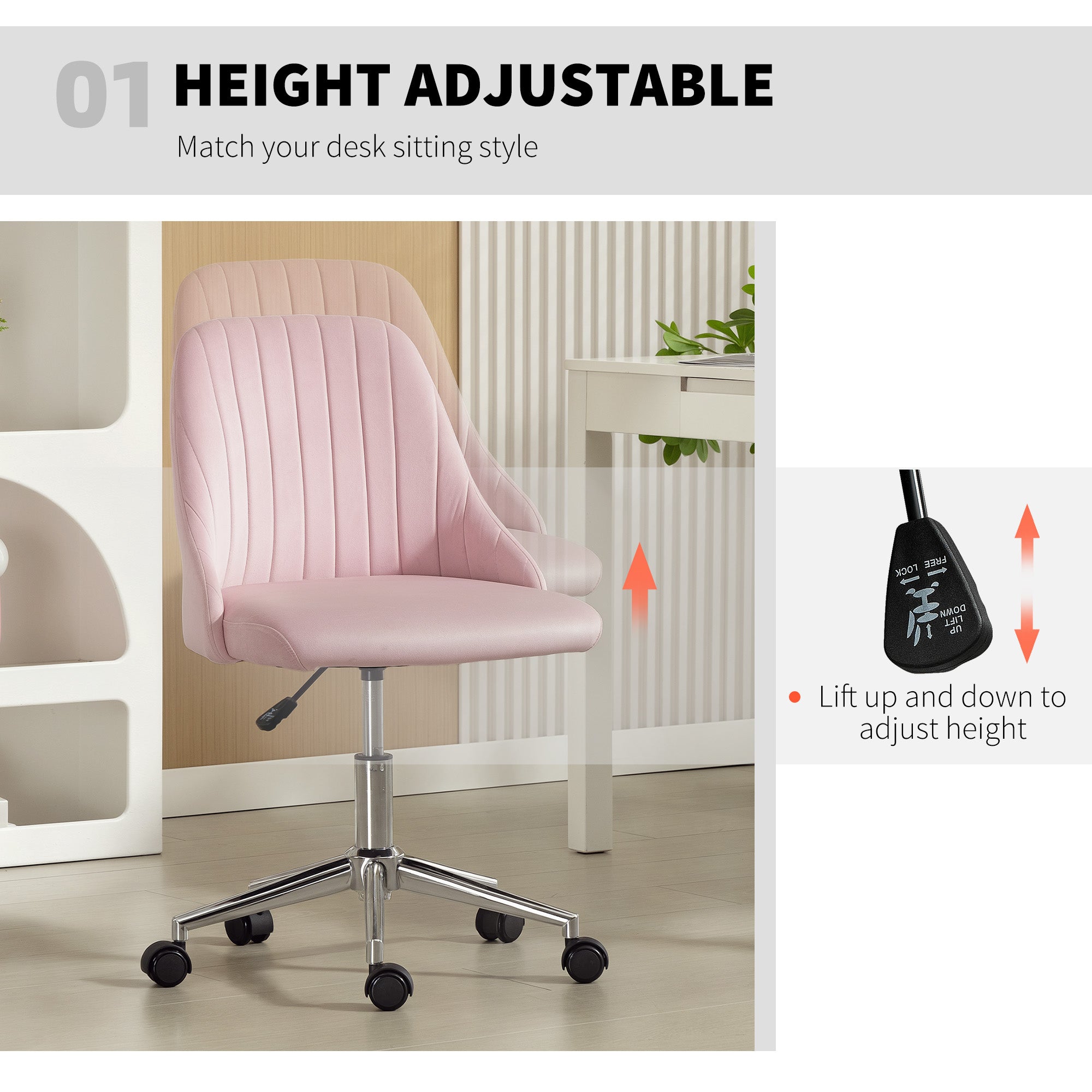 Velvet Vanity Chair - Pink Scallop Swivel Office Chair-Office Products > Office Furniture > Office Chairs > Task Chairs-DECOROLALA