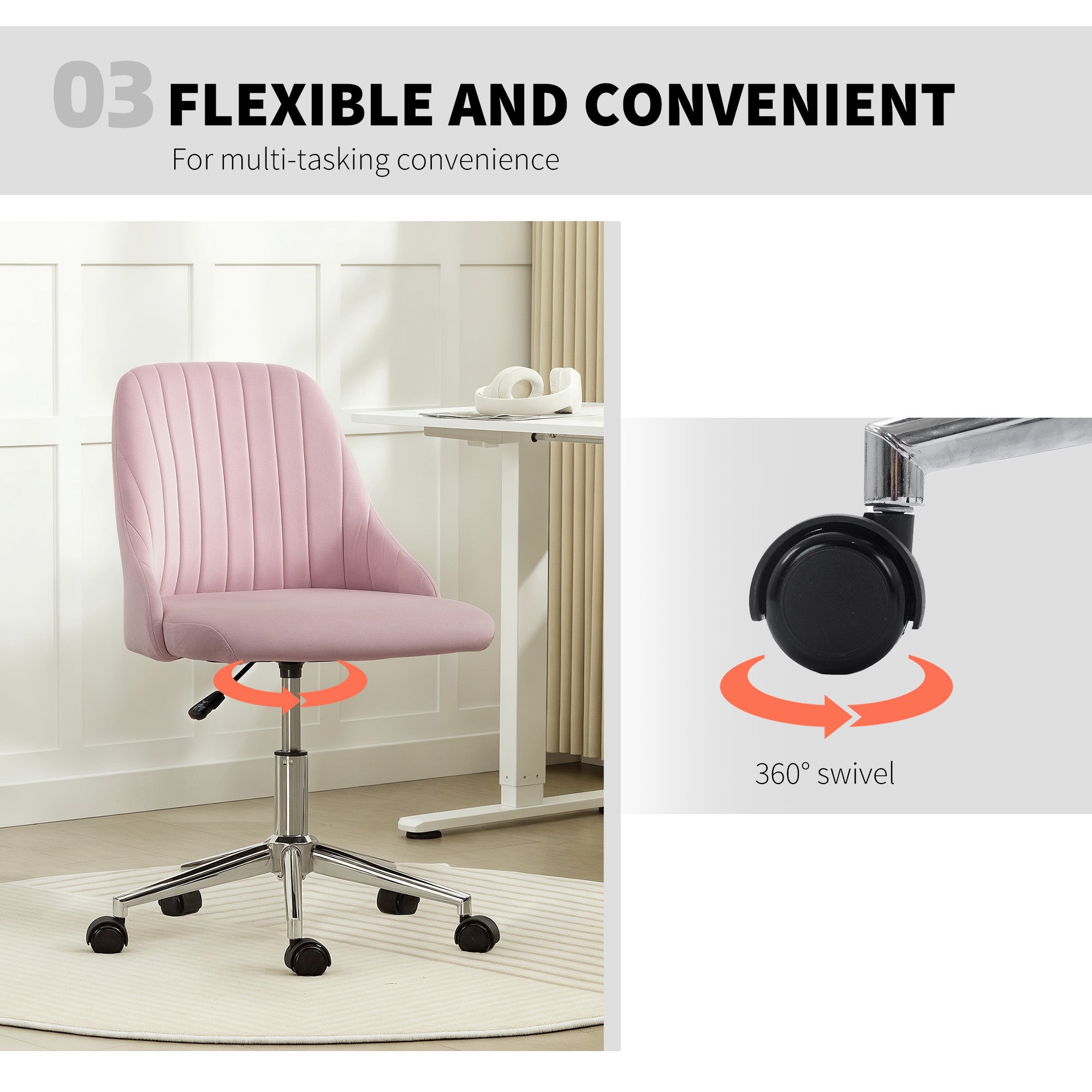 Velvet Vanity Chair - Pink Scallop Swivel Office Chair-Office Products > Office Furniture > Office Chairs > Task Chairs-DECOROLALA