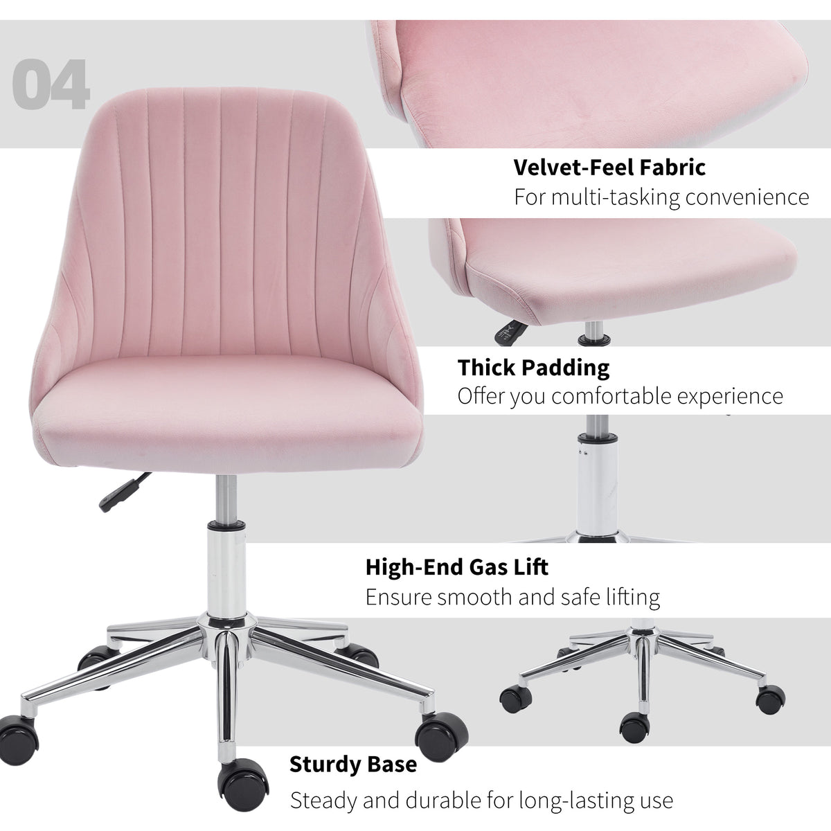 Velvet Vanity Chair - Pink Scallop Swivel Office Chair-Office Products > Office Furniture > Office Chairs > Task Chairs-DECOROLALA