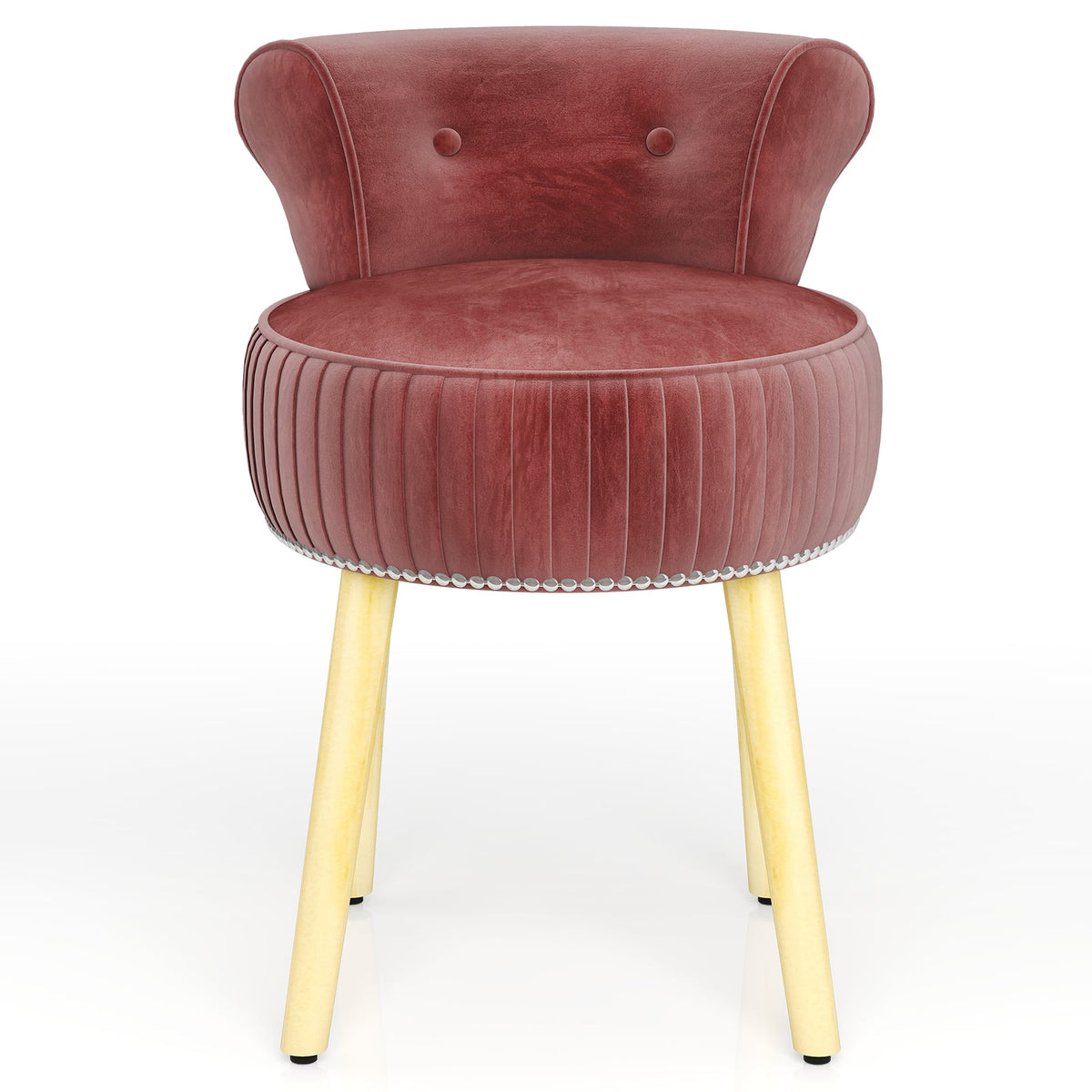 Velvet Vanity Chair with Back Upholstered Vanity Stool with Tufted Low Back and Solid Wood Legs-Pink-Makeup Vanities-DECOROLALA