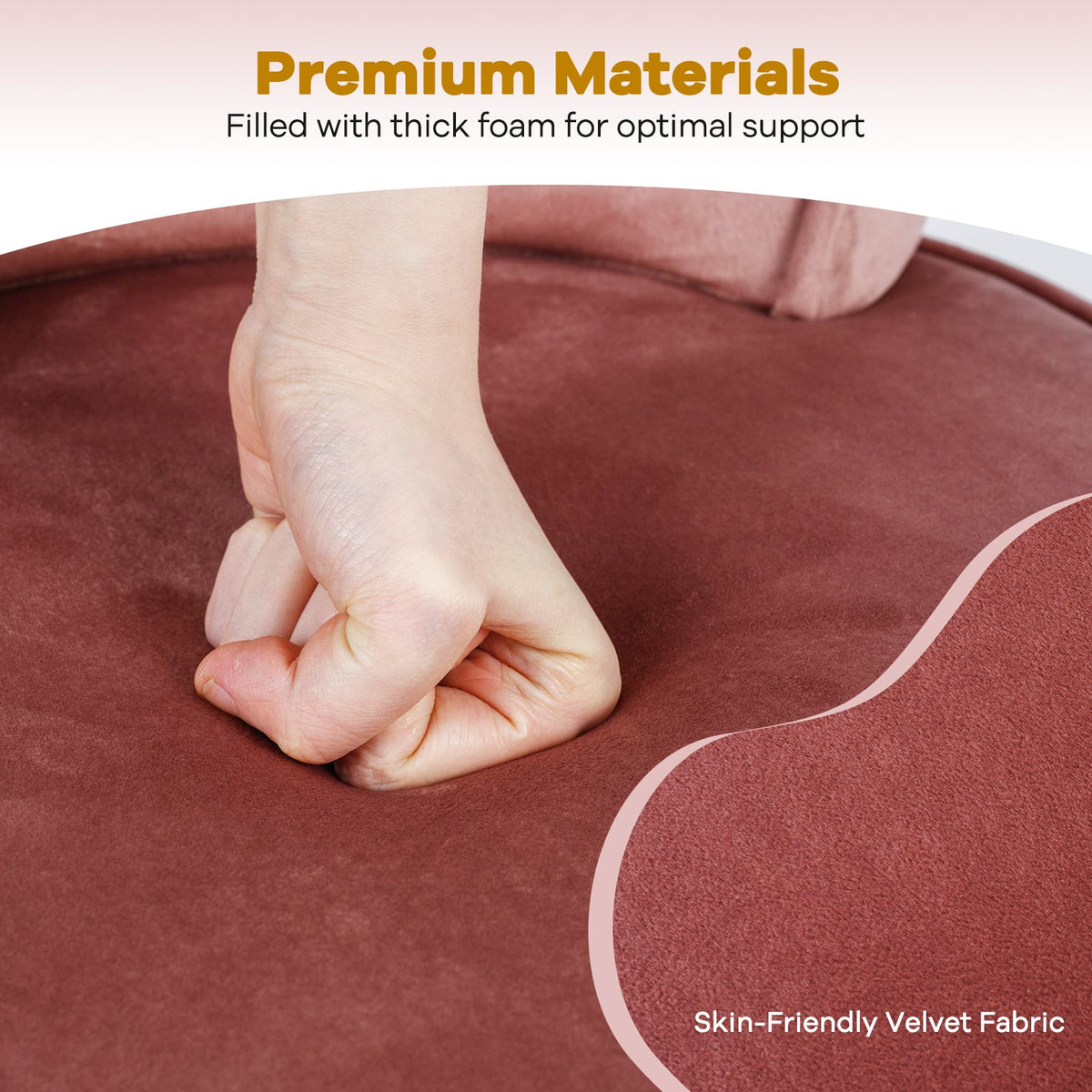 Velvet Vanity Chair with Back Upholstered Vanity Stool with Tufted Low Back and Solid Wood Legs-Pink-Makeup Vanities-DECOROLALA