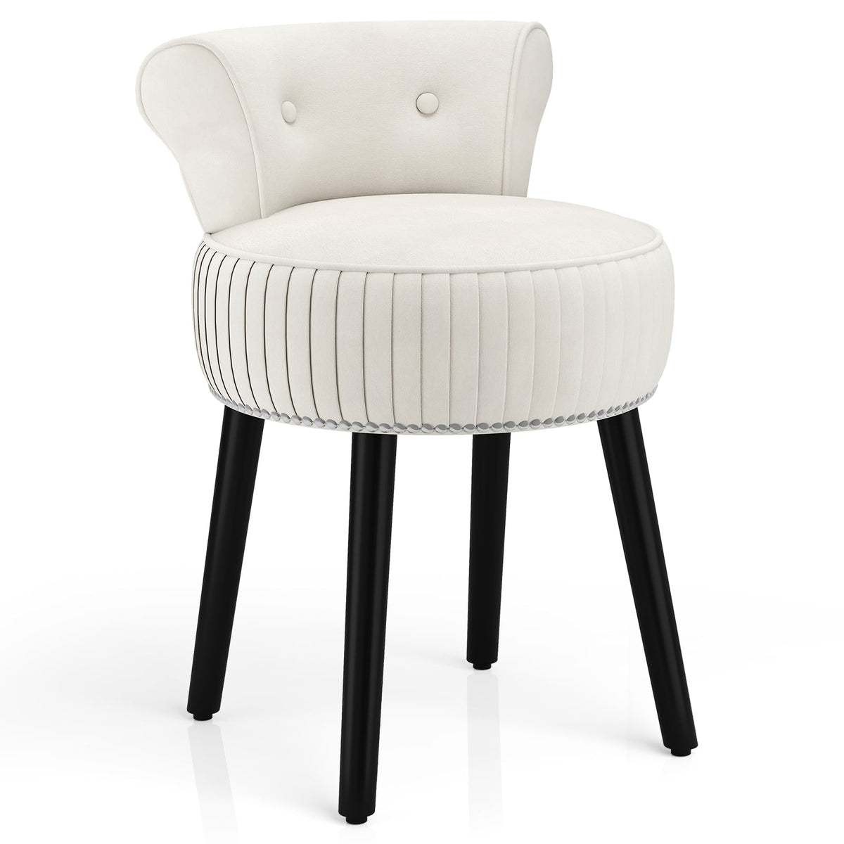 Velvet Vanity Chair with Back Upholstered Vanity Stool with Tufted Low Back and Solid Wood Legs-White-Makeup Vanities-DECOROLALA