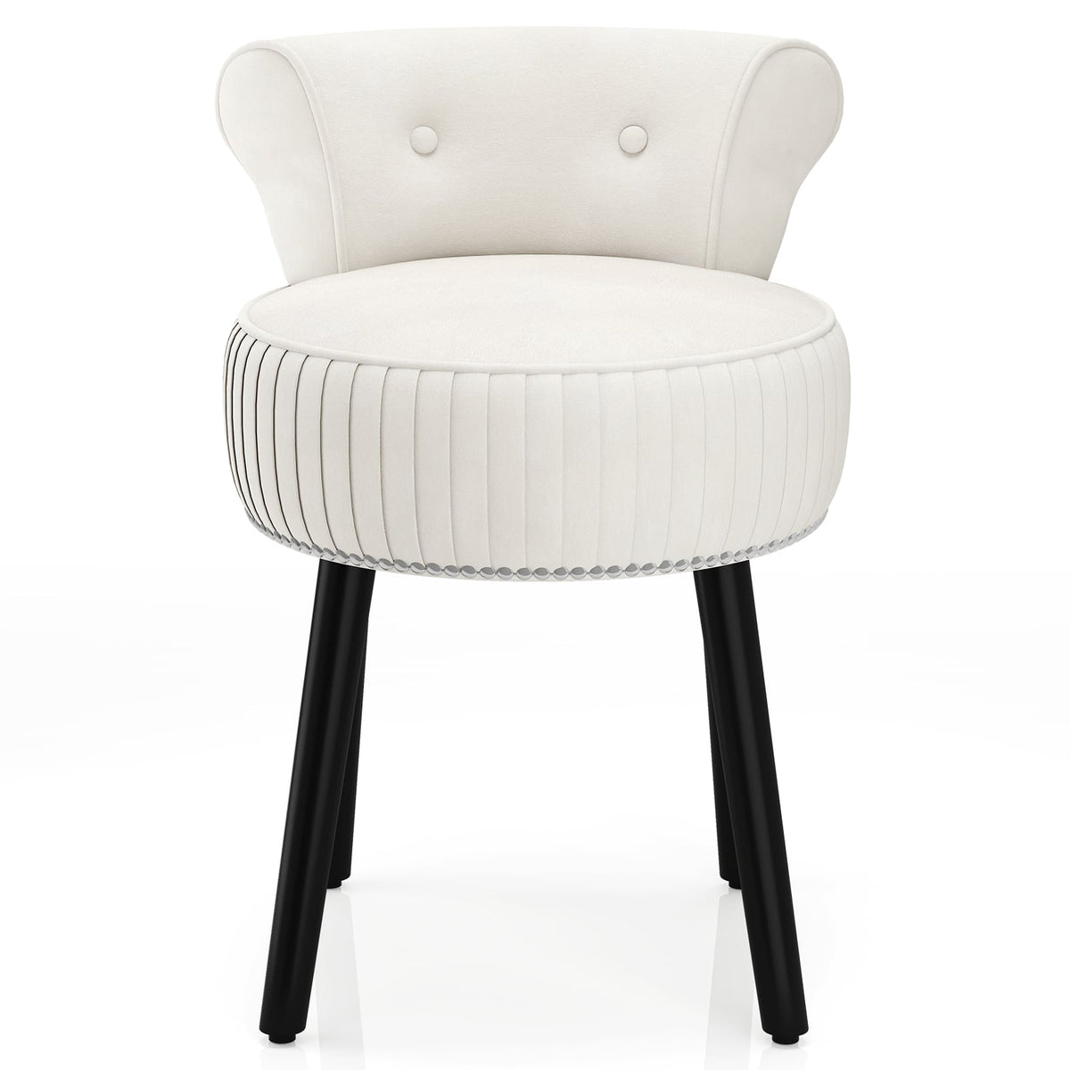 Velvet Vanity Chair with Back Upholstered Vanity Stool with Tufted Low Back and Solid Wood Legs-White-Makeup Vanities-DECOROLALA