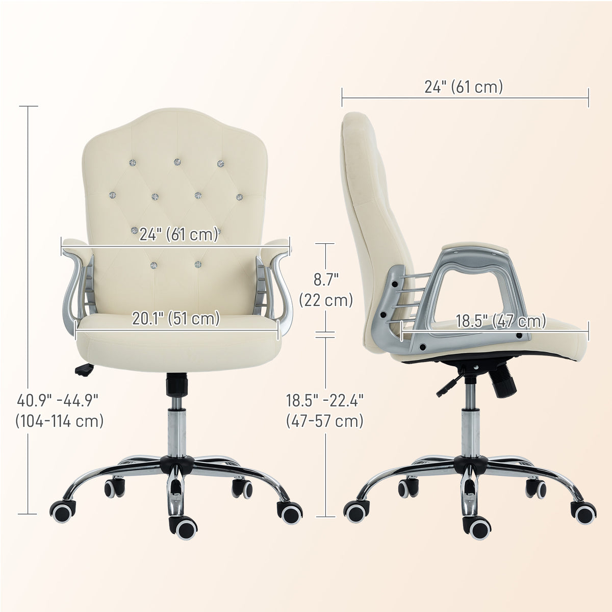 Velvet Vanity Office Chair - Beige Tufted Desk Chair-Office Products > Office Furniture > Office Chairs > Task Chairs-DECOROLALA