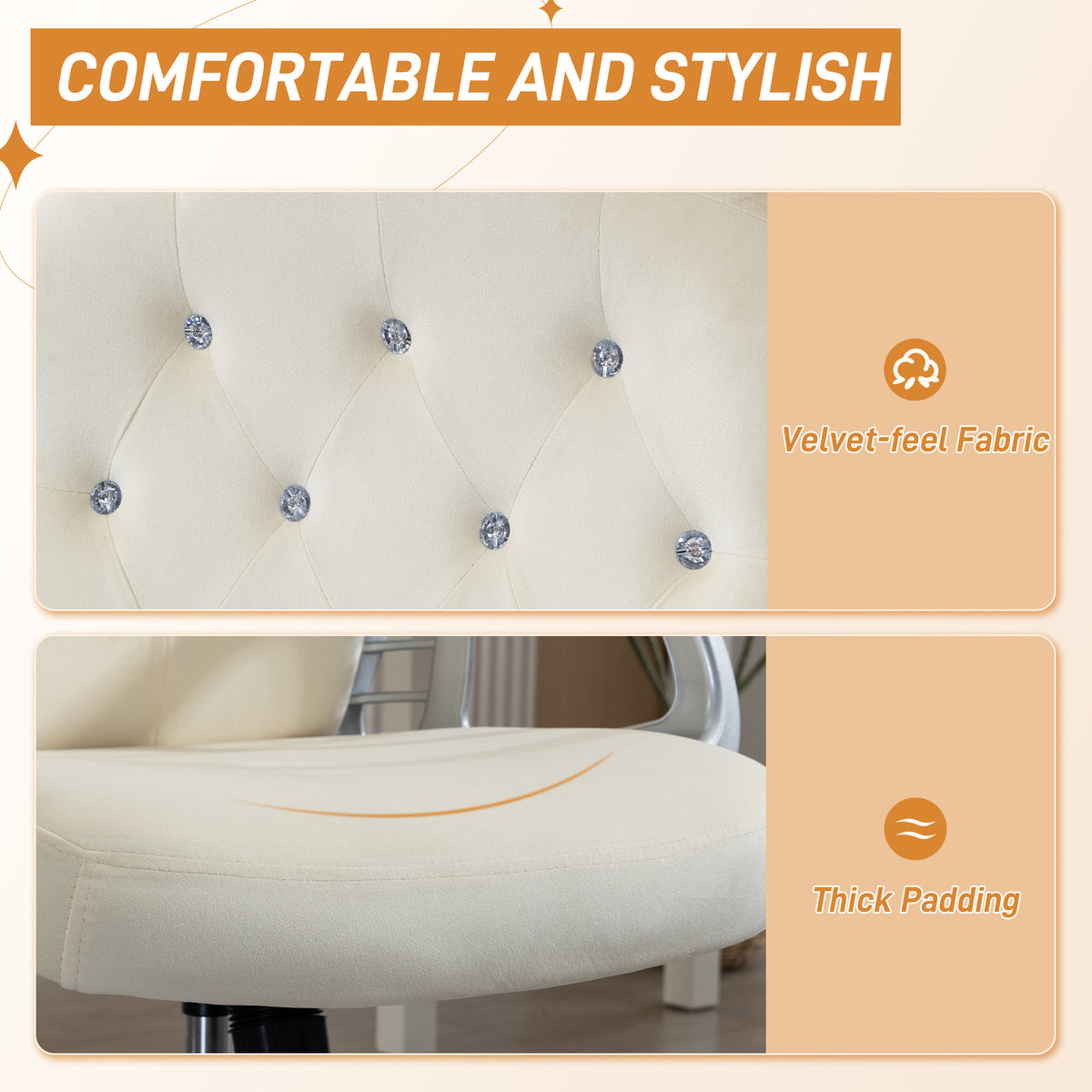 Velvet Vanity Office Chair - Beige Tufted Desk Chair-Office Products > Office Furniture > Office Chairs > Task Chairs-DECOROLALA