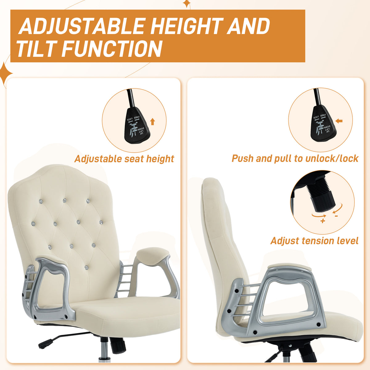 Velvet Vanity Office Chair - Beige Tufted Desk Chair-Office Products > Office Furniture > Office Chairs > Task Chairs-DECOROLALA