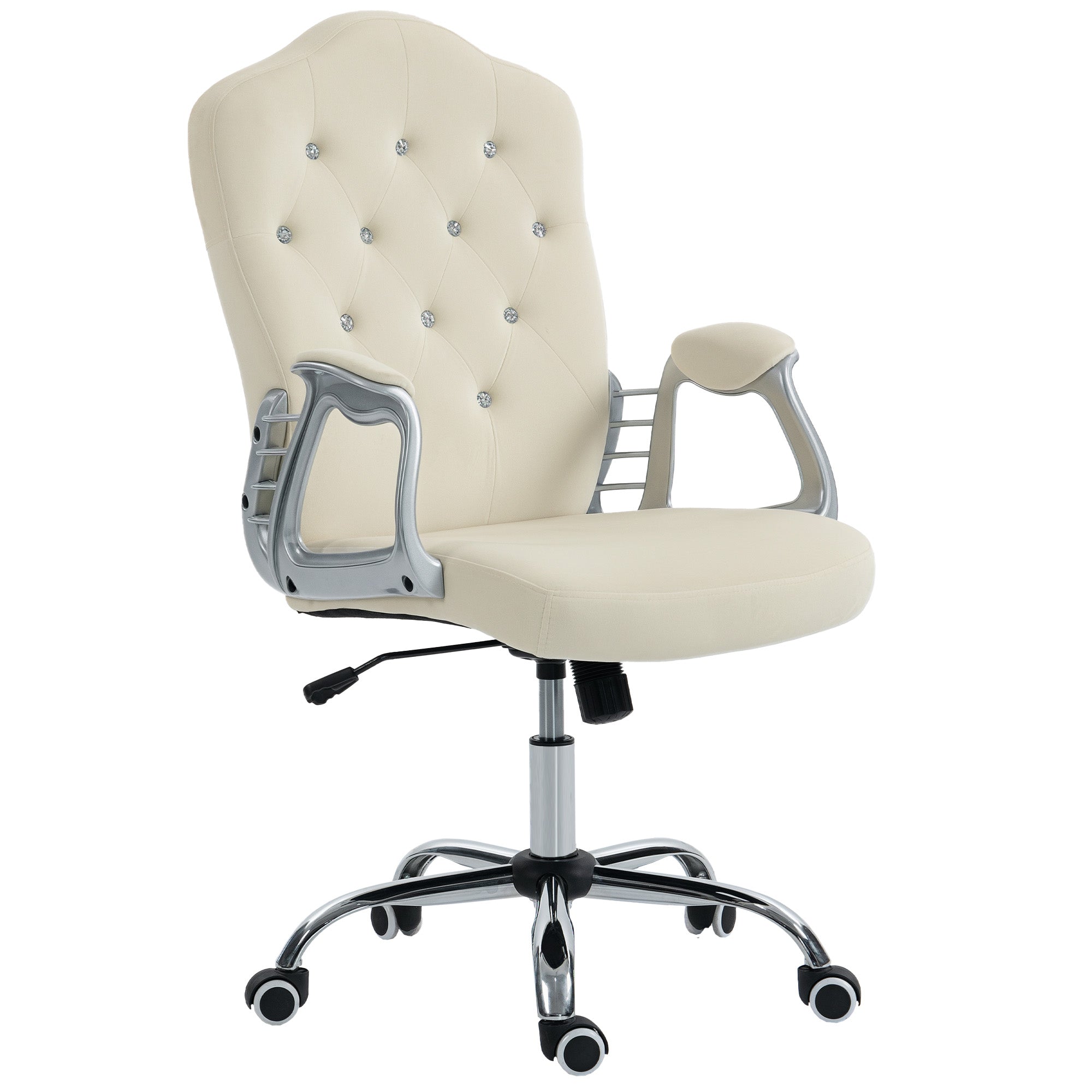 Velvet Vanity Office Chair - Beige Tufted Desk Chair-Office Products > Office Furniture > Office Chairs > Task Chairs-DECOROLALA
