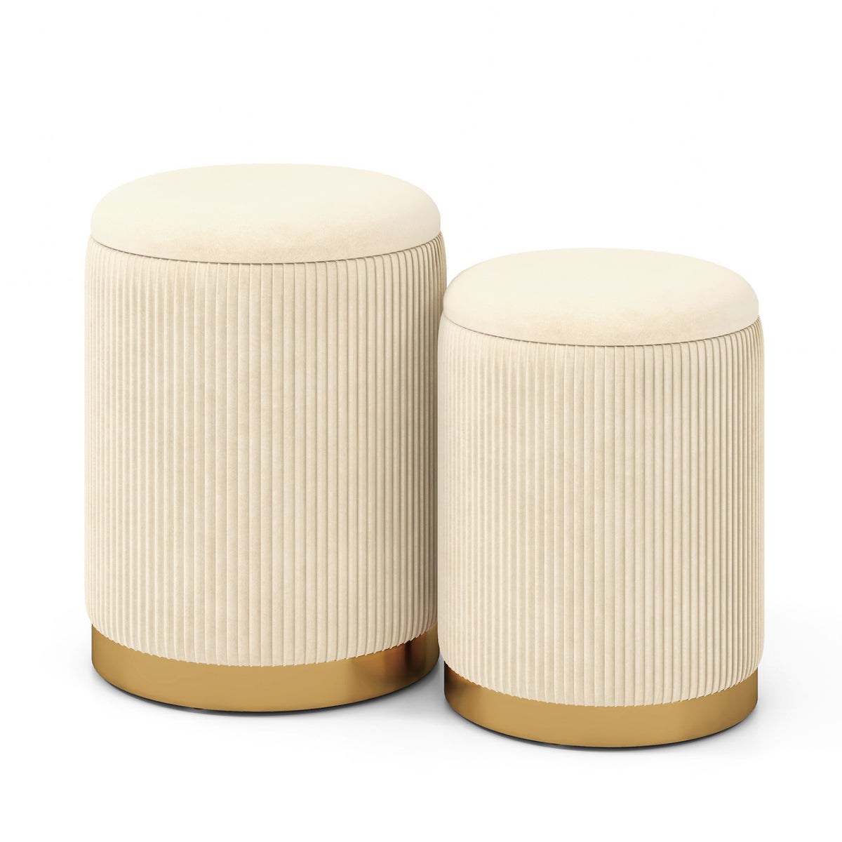 Velvet/Linen Fabric Storage Ottoman Set of 2-Golden-Ottomans-DECOROLALA