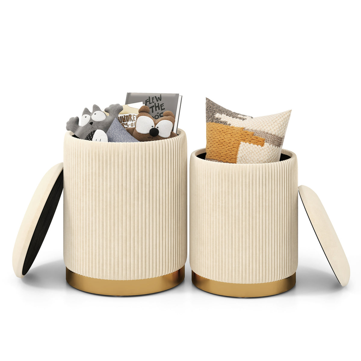 Velvet/Linen Fabric Storage Ottoman Set of 2-Golden-Ottomans-DECOROLALA