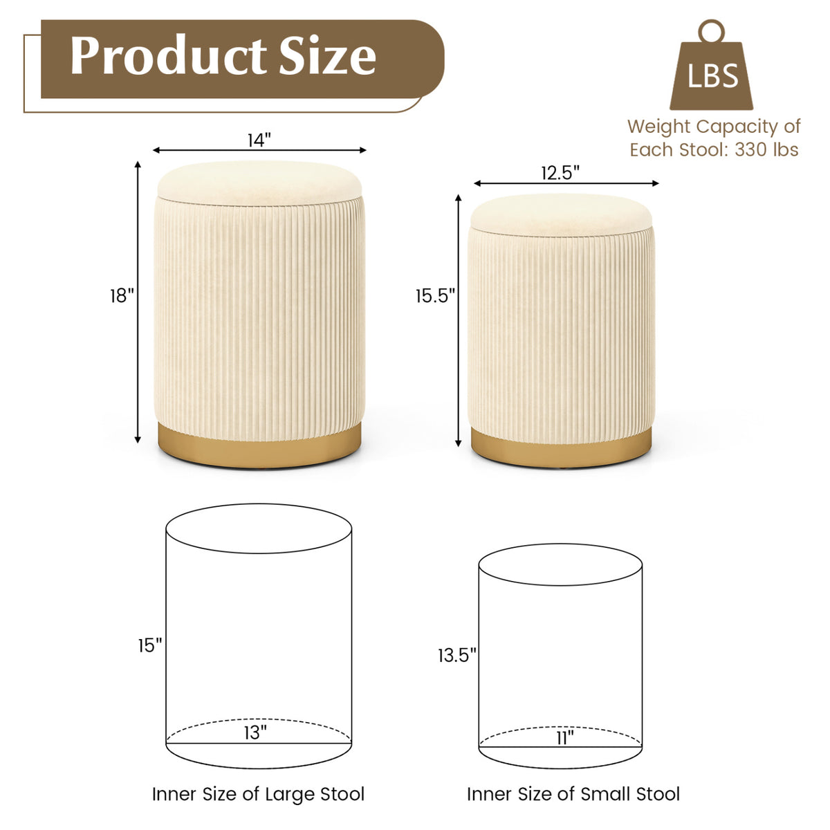 Velvet/Linen Fabric Storage Ottoman Set of 2-Golden-Ottomans-DECOROLALA