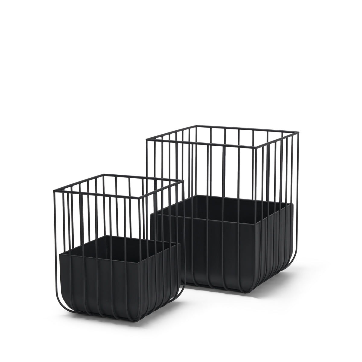 Verna Matte Black Wire Cage Metal Planters - Set of 2-Decorative Objects-DECOROLALA
