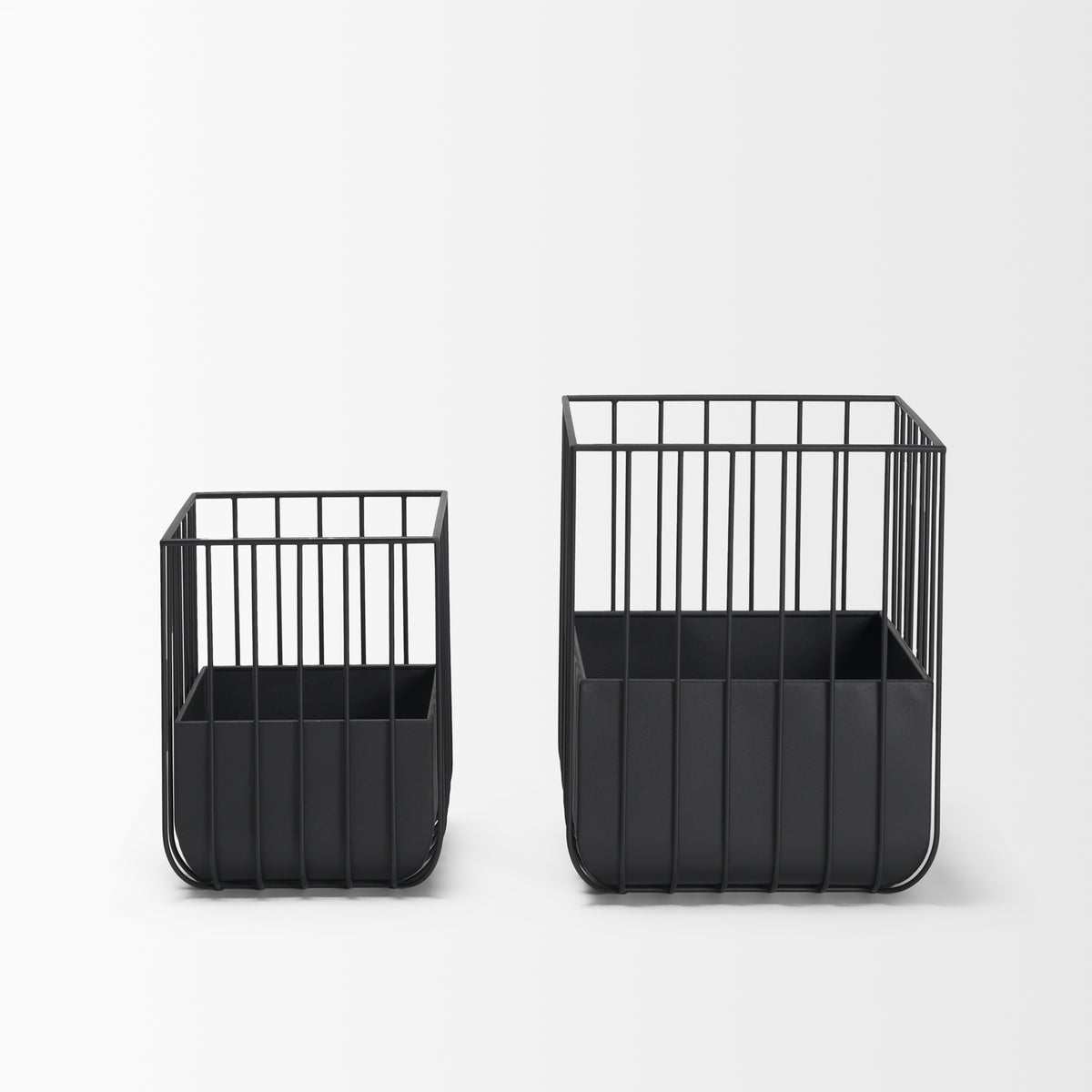 Verna Matte Black Wire Cage Metal Planters (Set of 2)-Objects-DECOROLALA