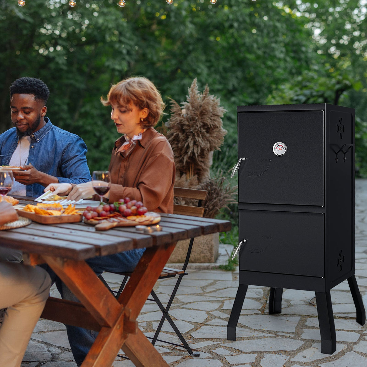 Vertical 2-tier Outdoor Barbeque Grill with Temperature Gauge-Outdoor Grills-DECOROLALA