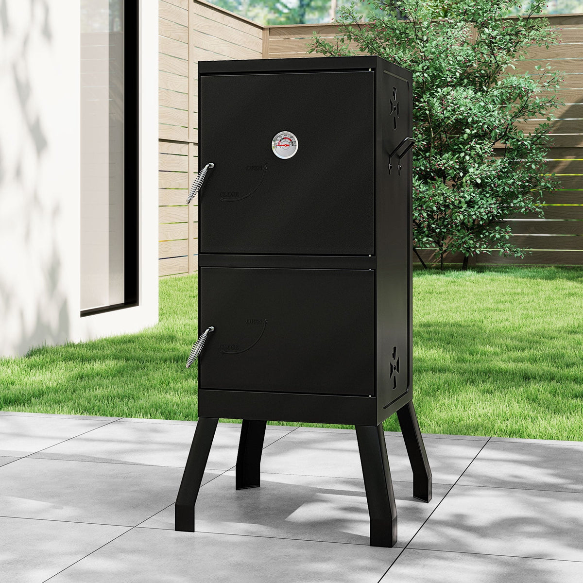 Vertical 2-tier Outdoor Barbeque Grill with Temperature Gauge-Outdoor Grills-DECOROLALA