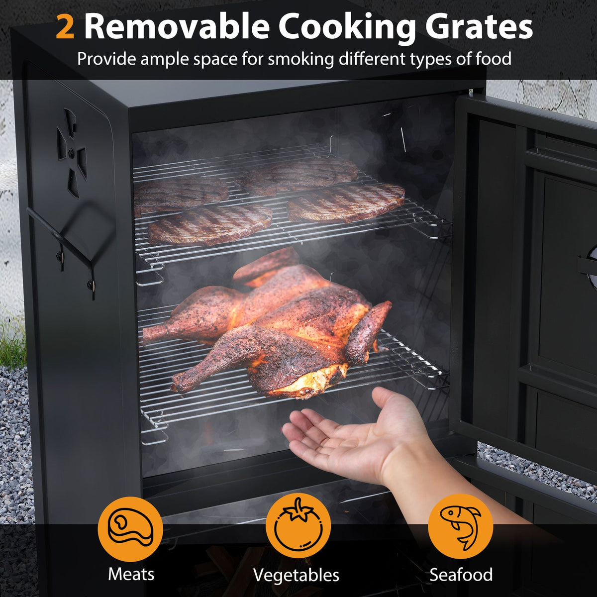 Vertical 2-tier Outdoor Barbeque Grill with Temperature Gauge-Outdoor Grills-DECOROLALA