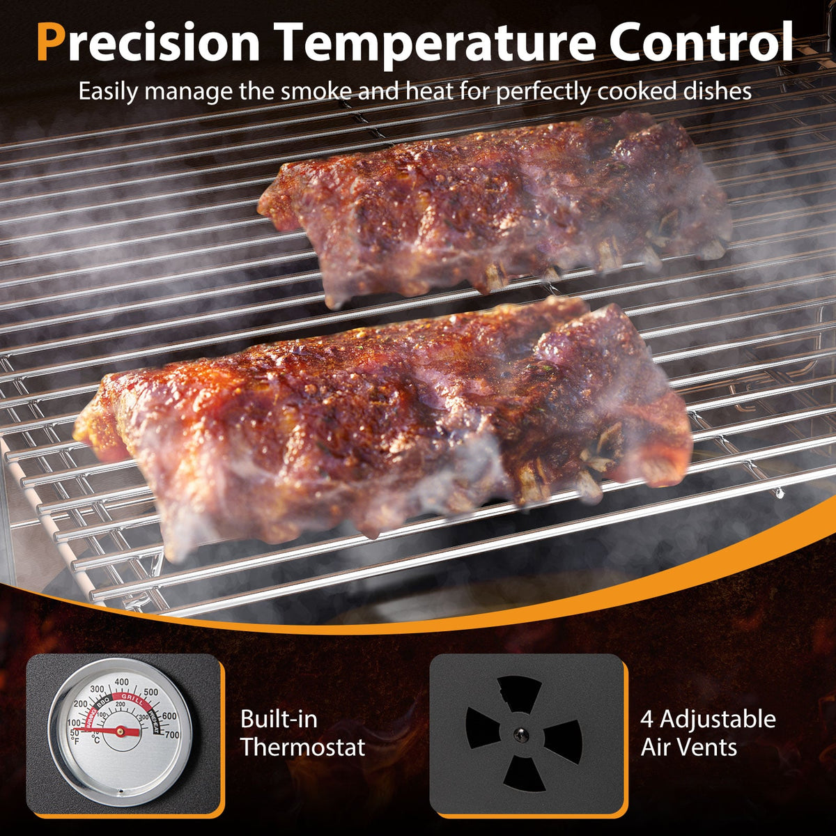 Vertical 2-tier Outdoor Barbeque Grill with Temperature Gauge-Outdoor Grills-DECOROLALA